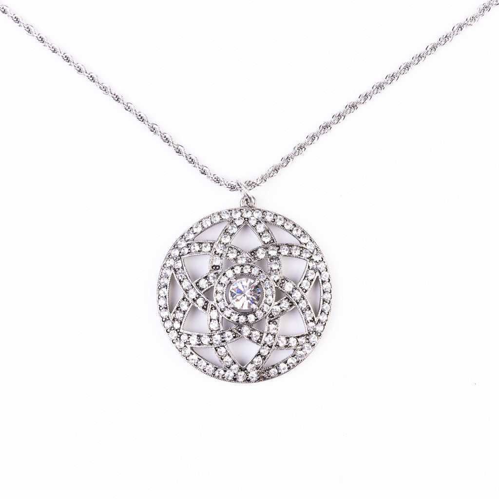 Rhodium and Rhinestone Pendant Necklace