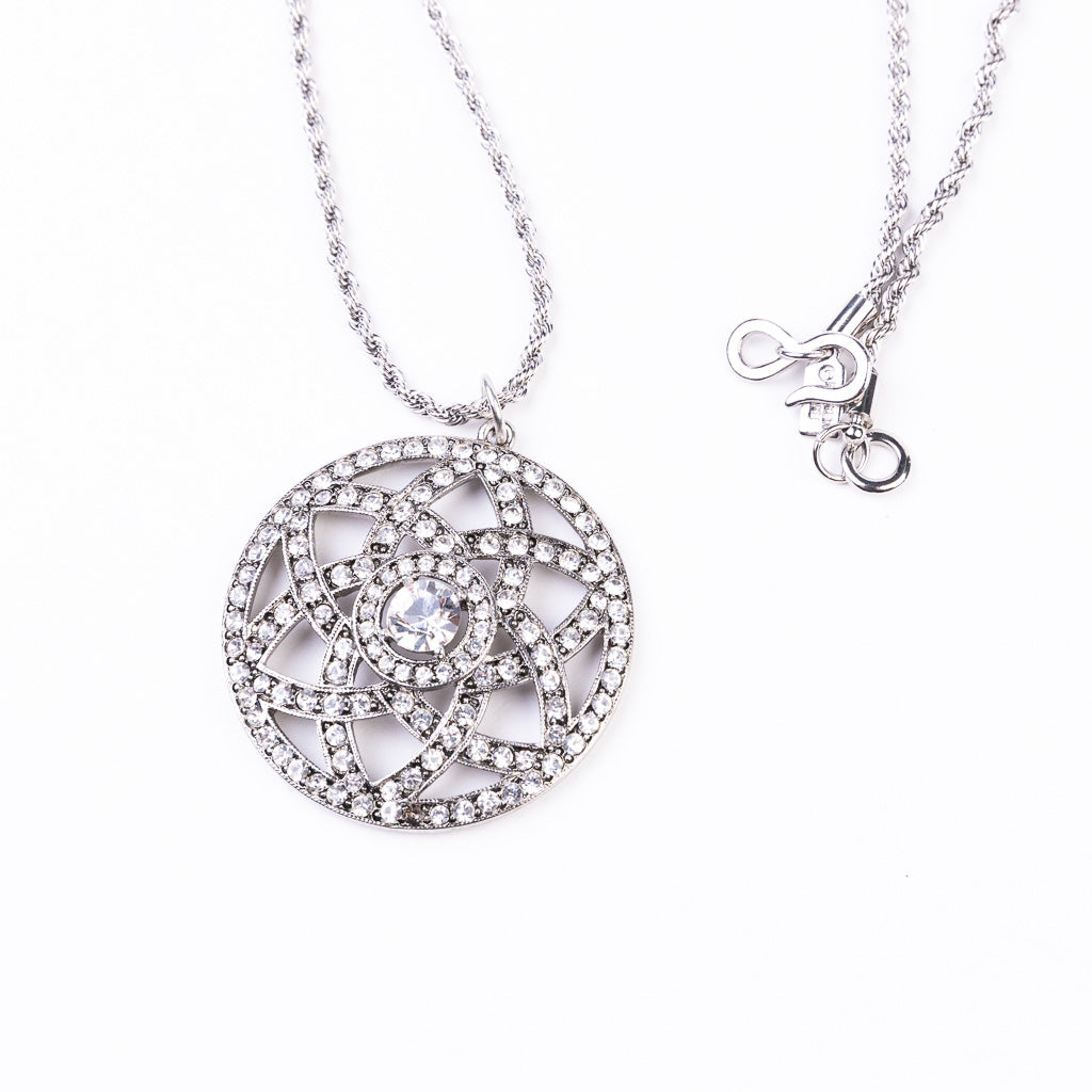 Rhodium and Rhinestone Pendant Necklace
