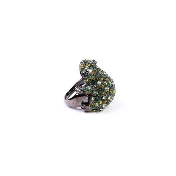 Green with Crystal Eye Frog Ring
