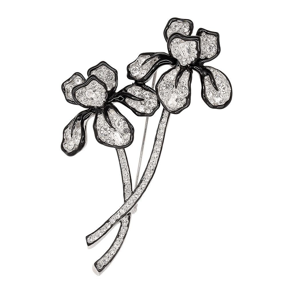 Double Crystal Long Stem Flower Pin