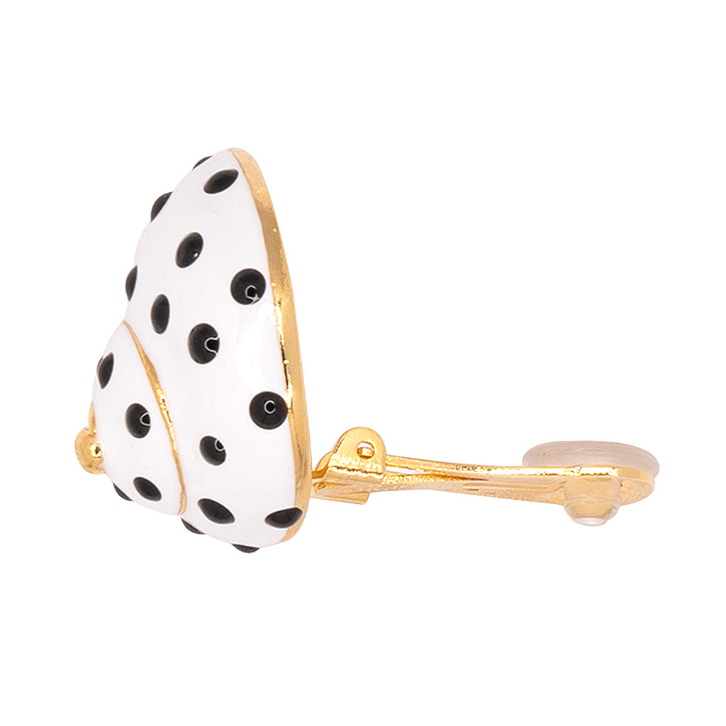 White with Black Dots Shell Clip Earrings
