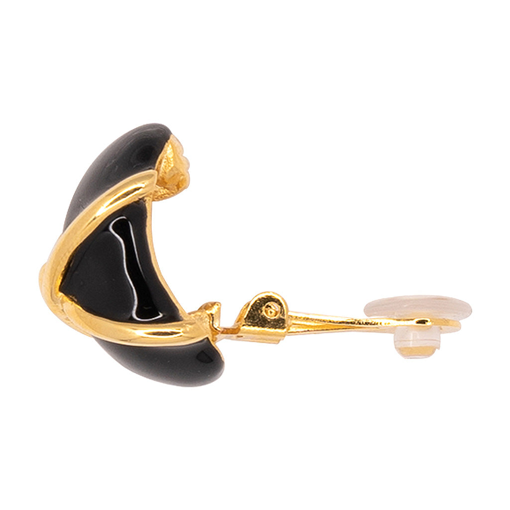 "X" Black Button Clip Earring