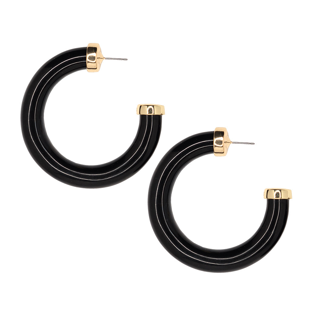 Large hoop black and gold BB store earrings