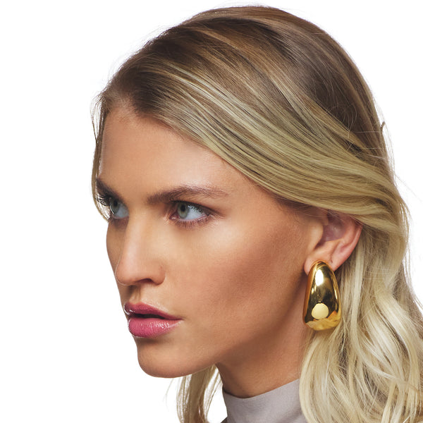 Polished Gold Long Tapered Hoop Earring