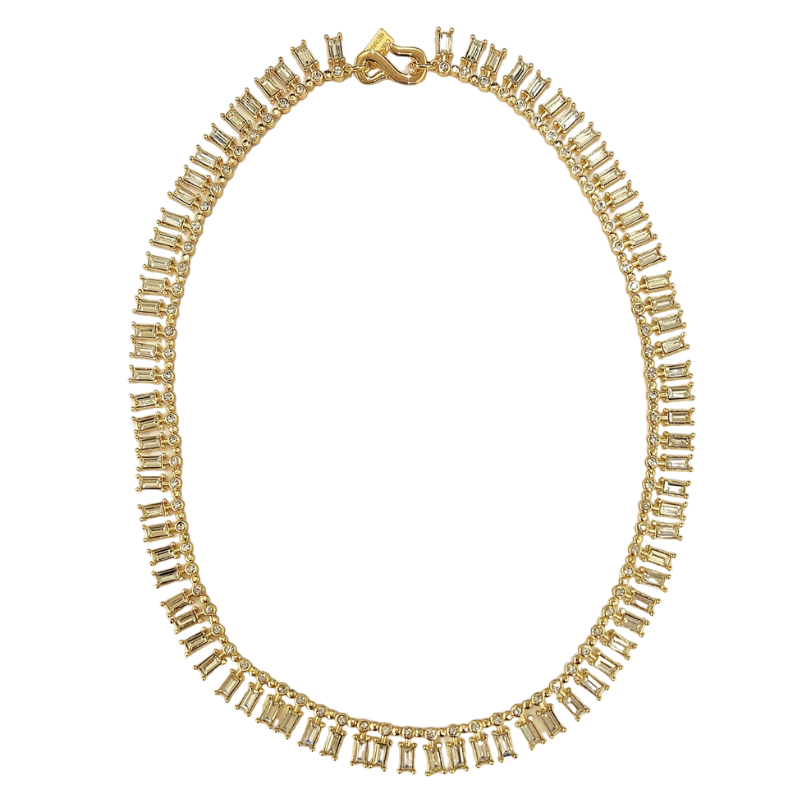 Gold with Clear Crystal Baguette "S" Hook Necklace