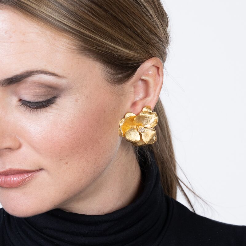 Gold Flower Earrings - Crystal Center