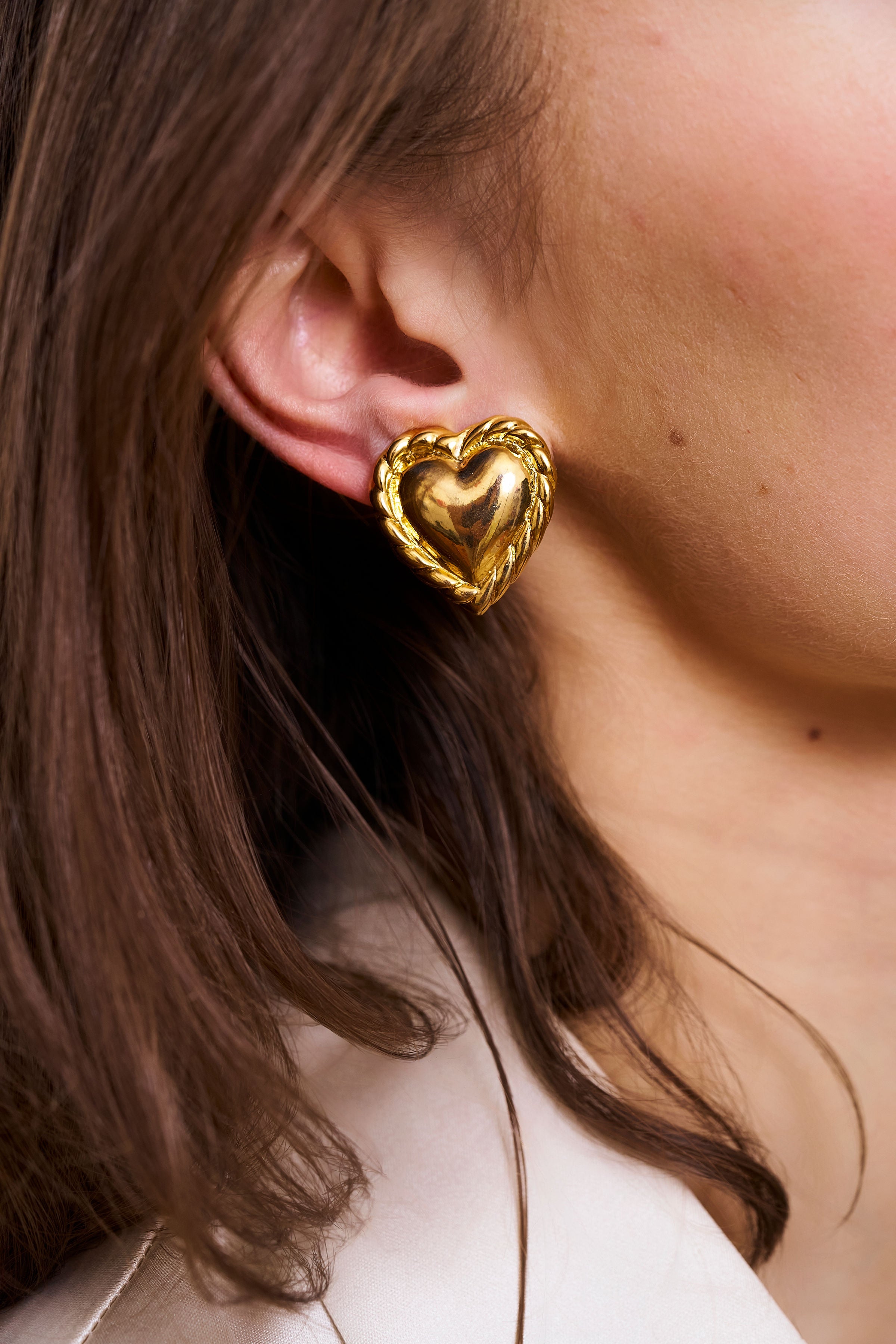 Polished Gold Heart Clip Earring