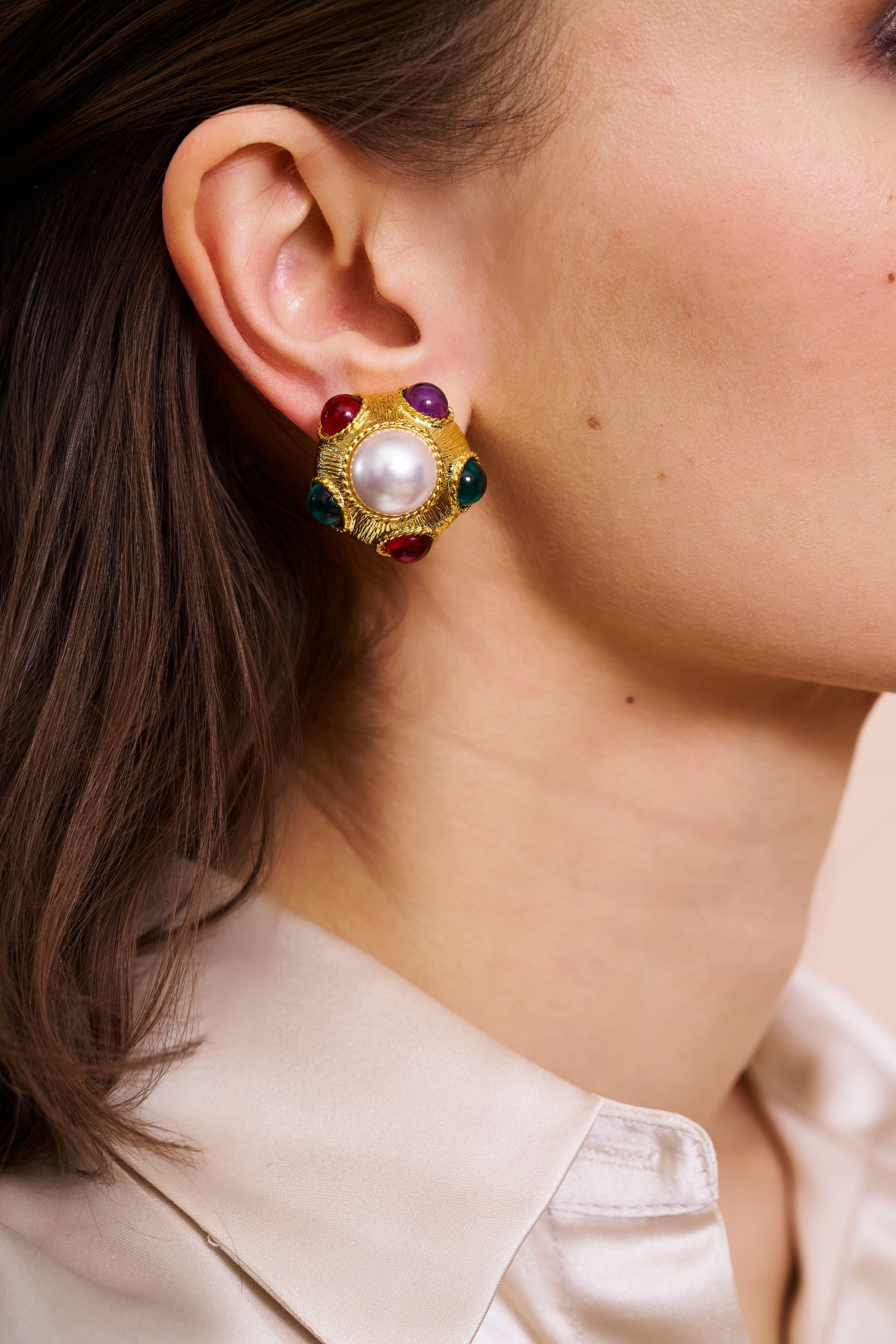 Multicolored Gemstone Clip-On Earrings