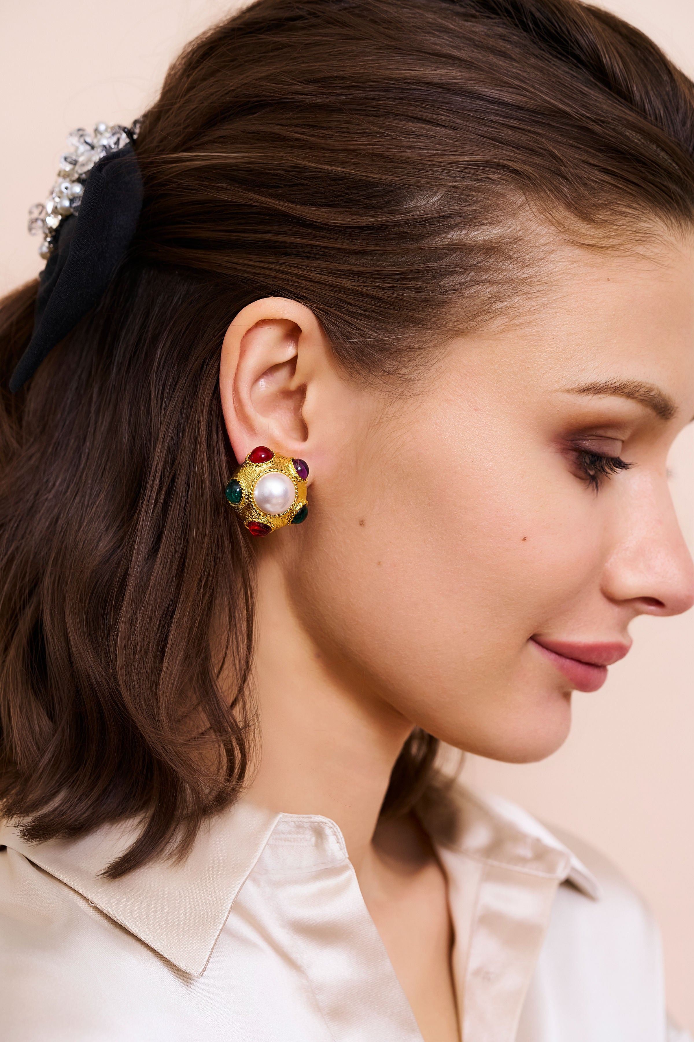 Multicolored Gemstone Clip-On Earrings