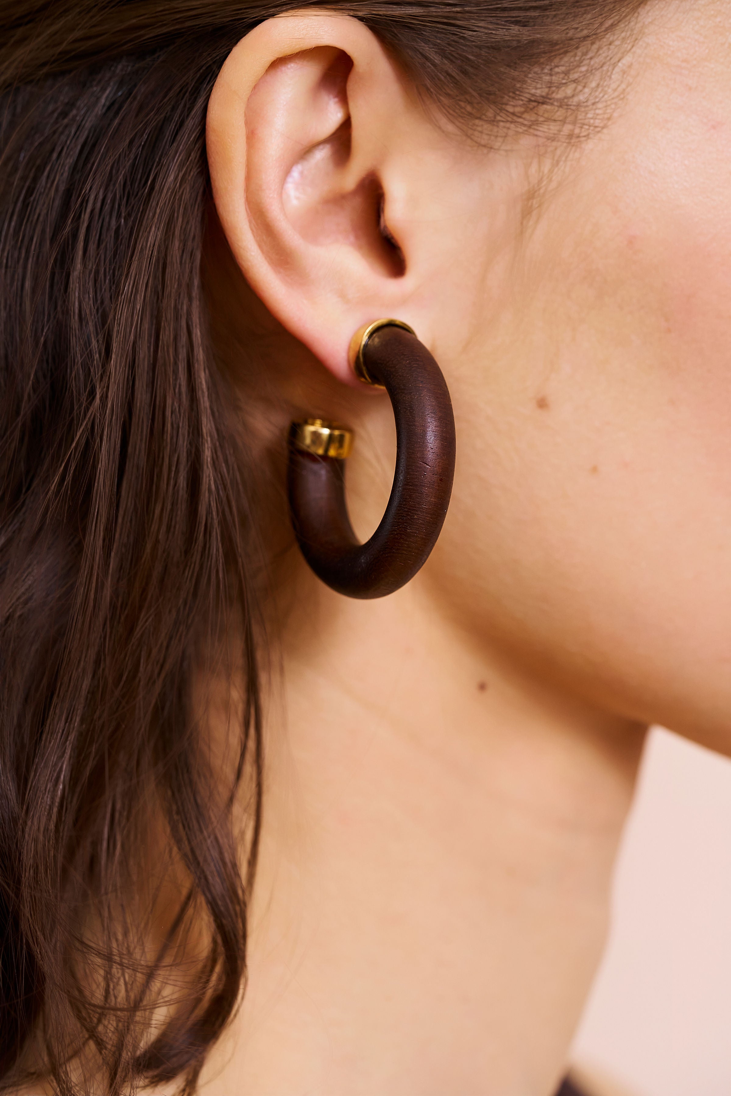 Wooden Tube Hoop Pierced Earrings