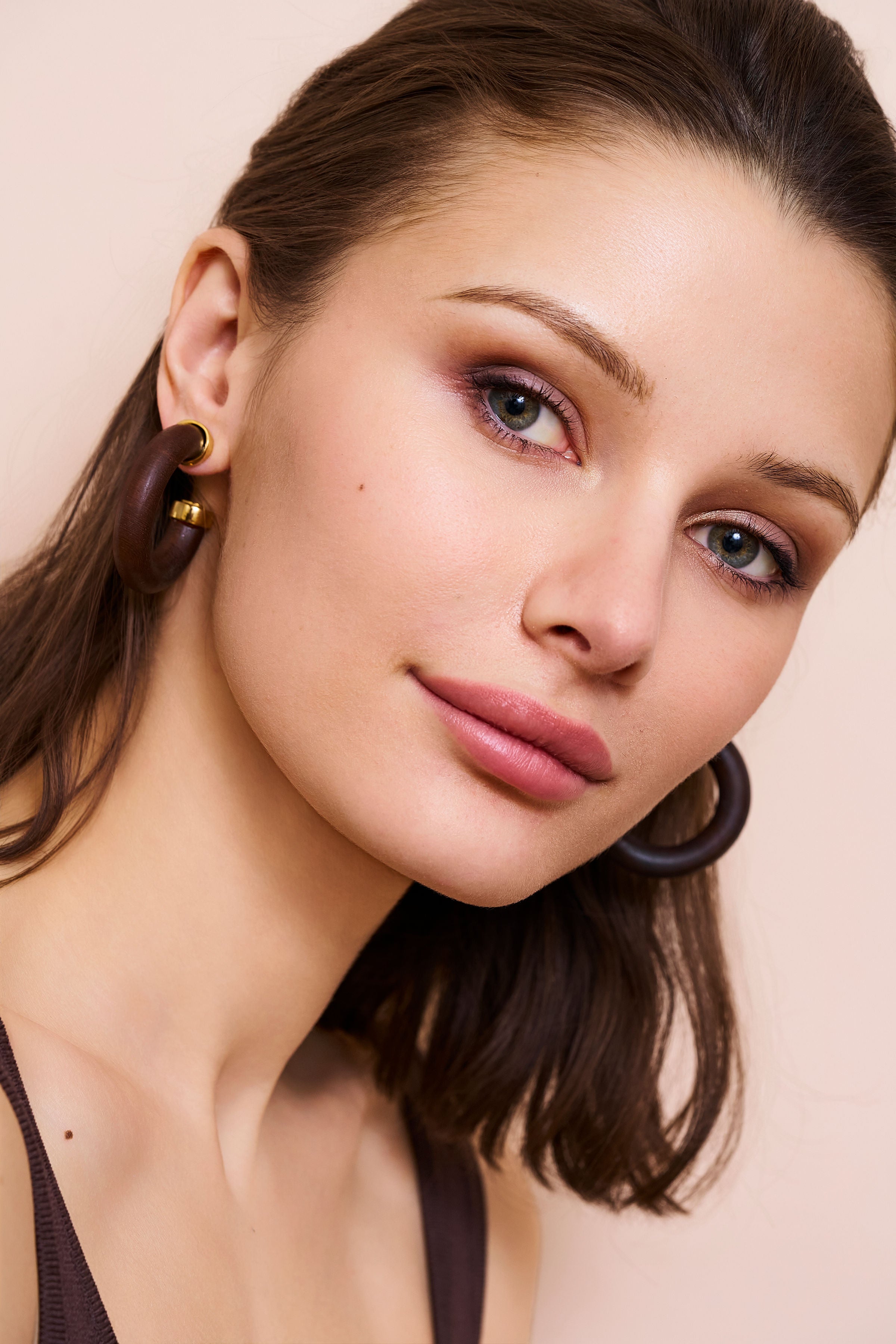 Wooden Tube Hoop Pierced Earrings