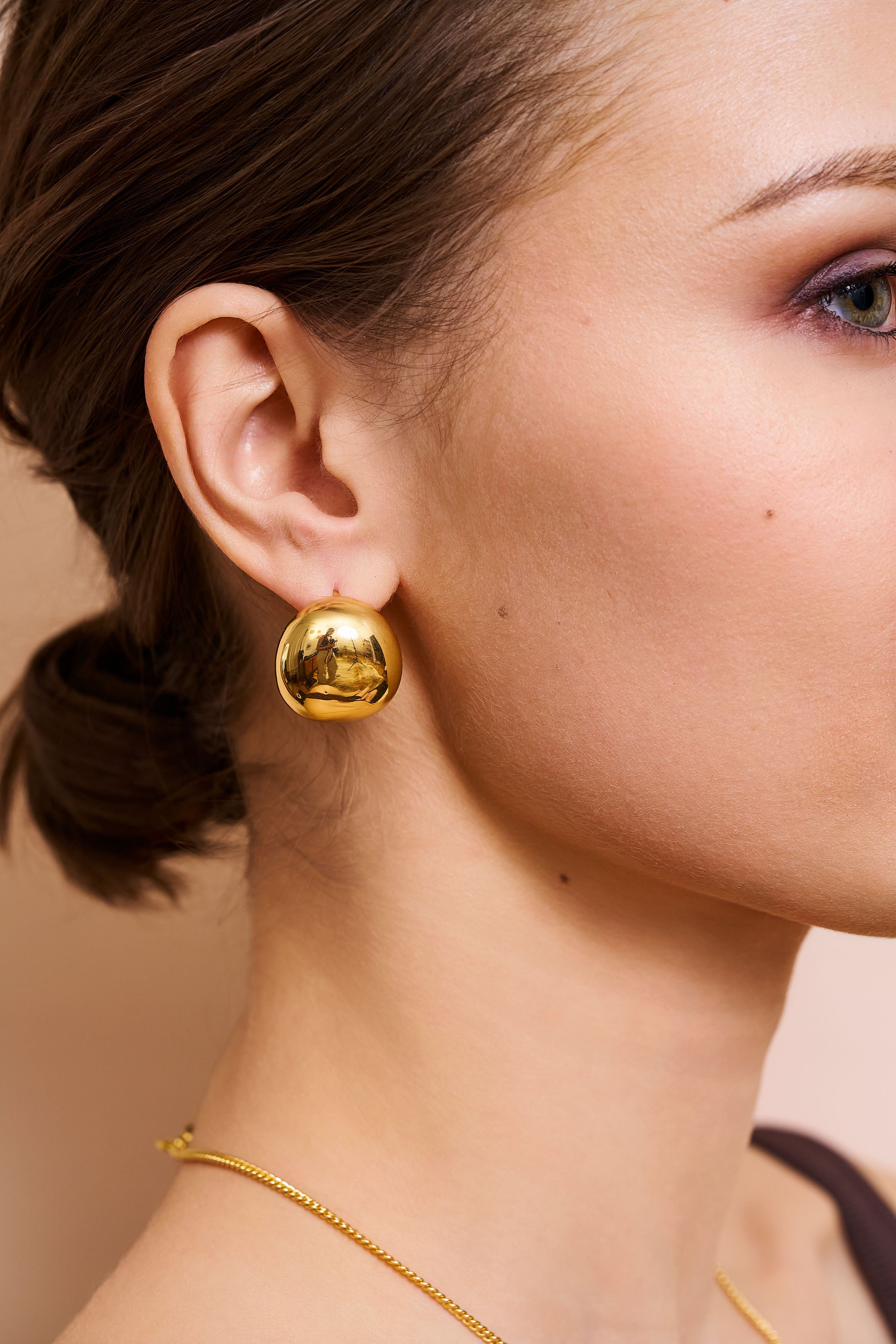 Gold Domed Pierced Earrings