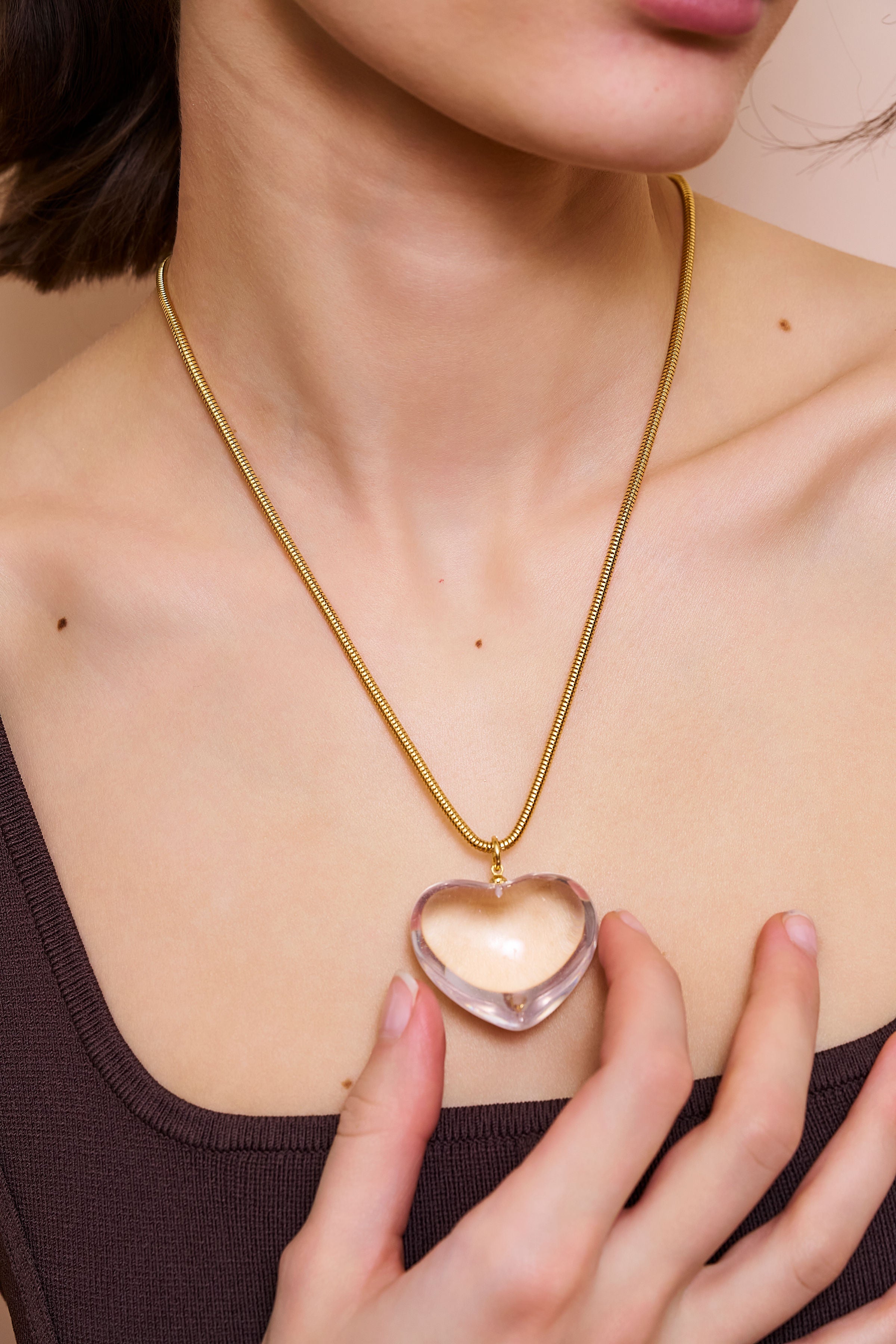 Clear Puffed Heart Pendant Necklace