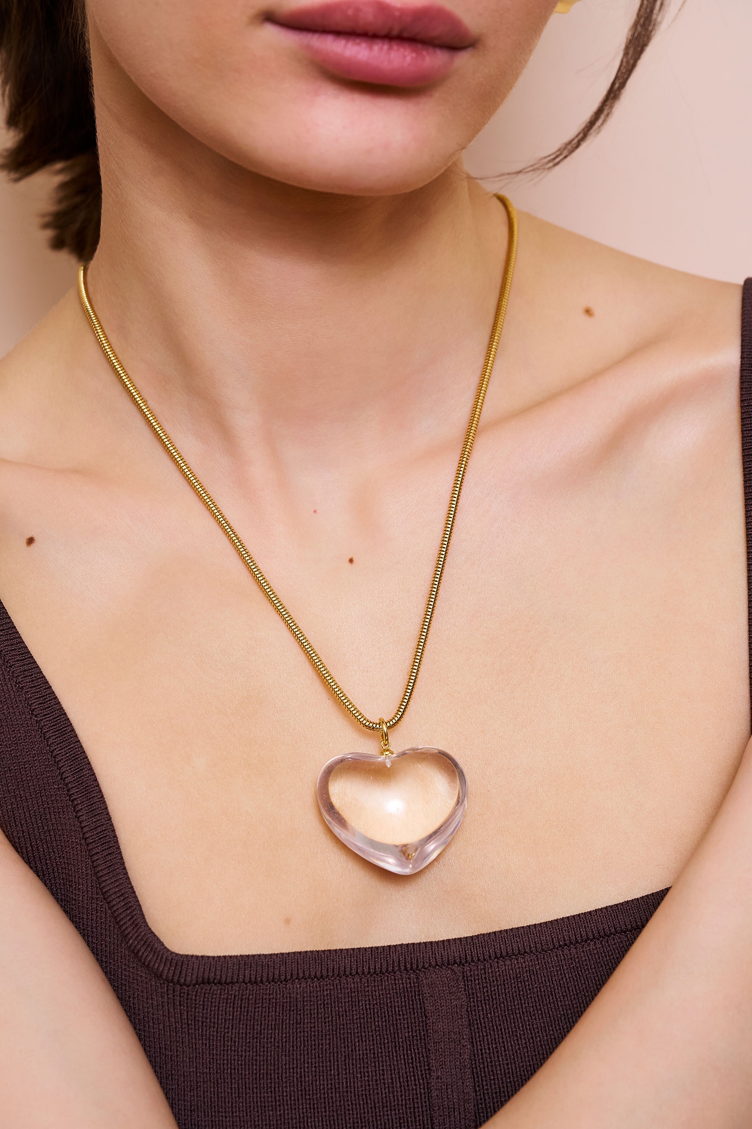 Clear Puffed Heart Pendant Necklace