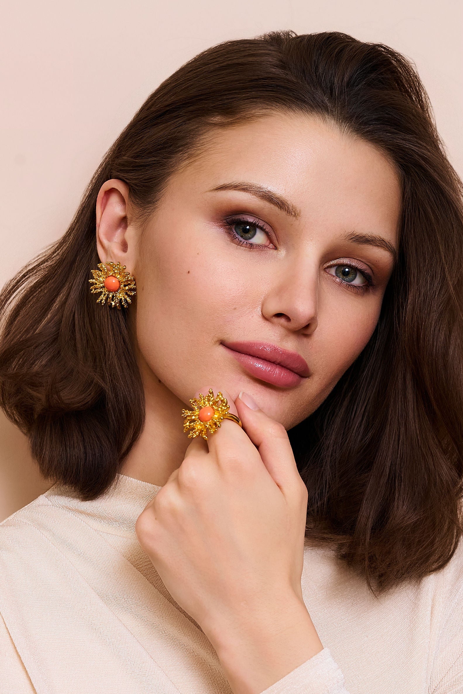 Coral Reef Pierced Earrings - Gold Coral