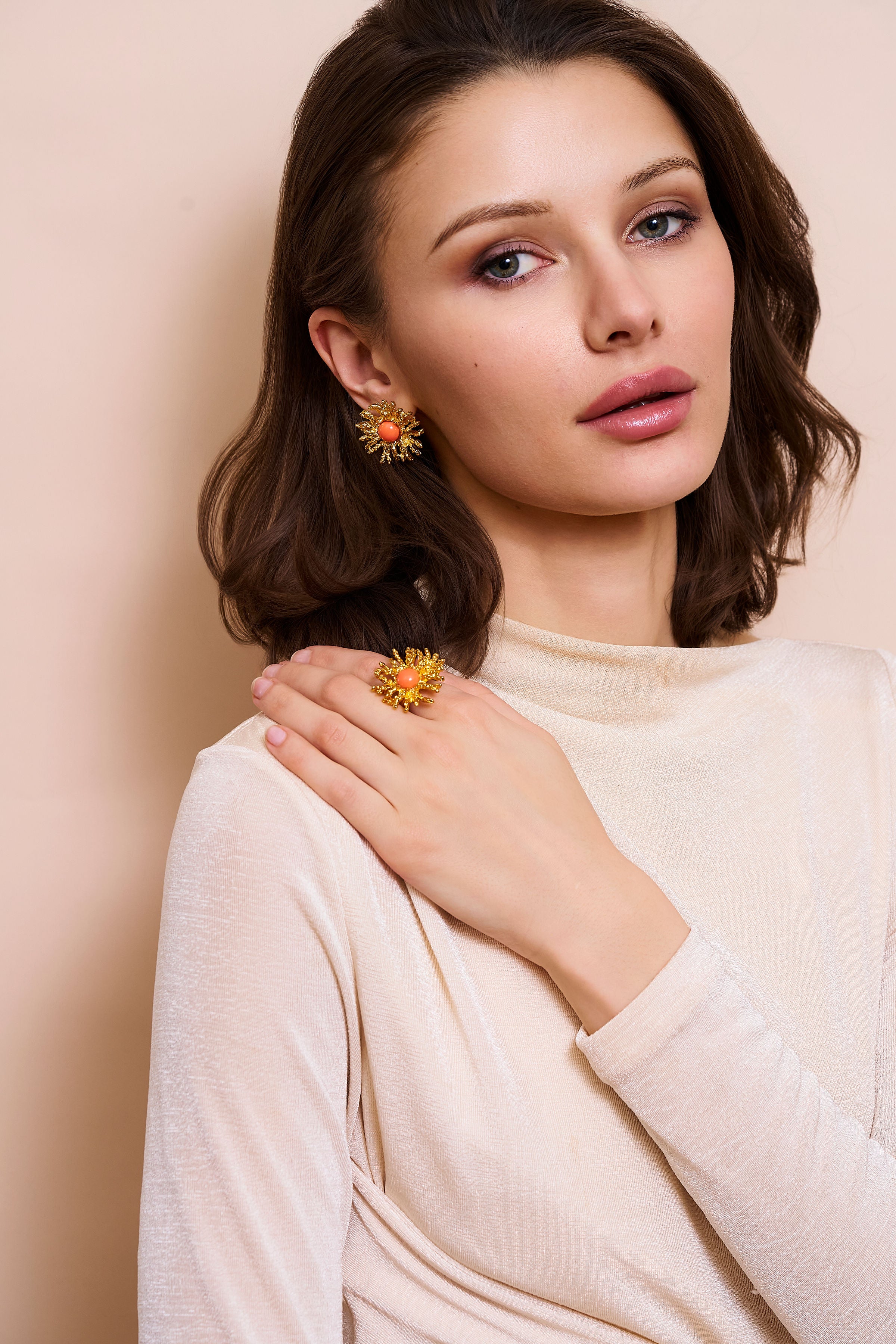 Coral Reef Pierced Earrings - Gold Coral