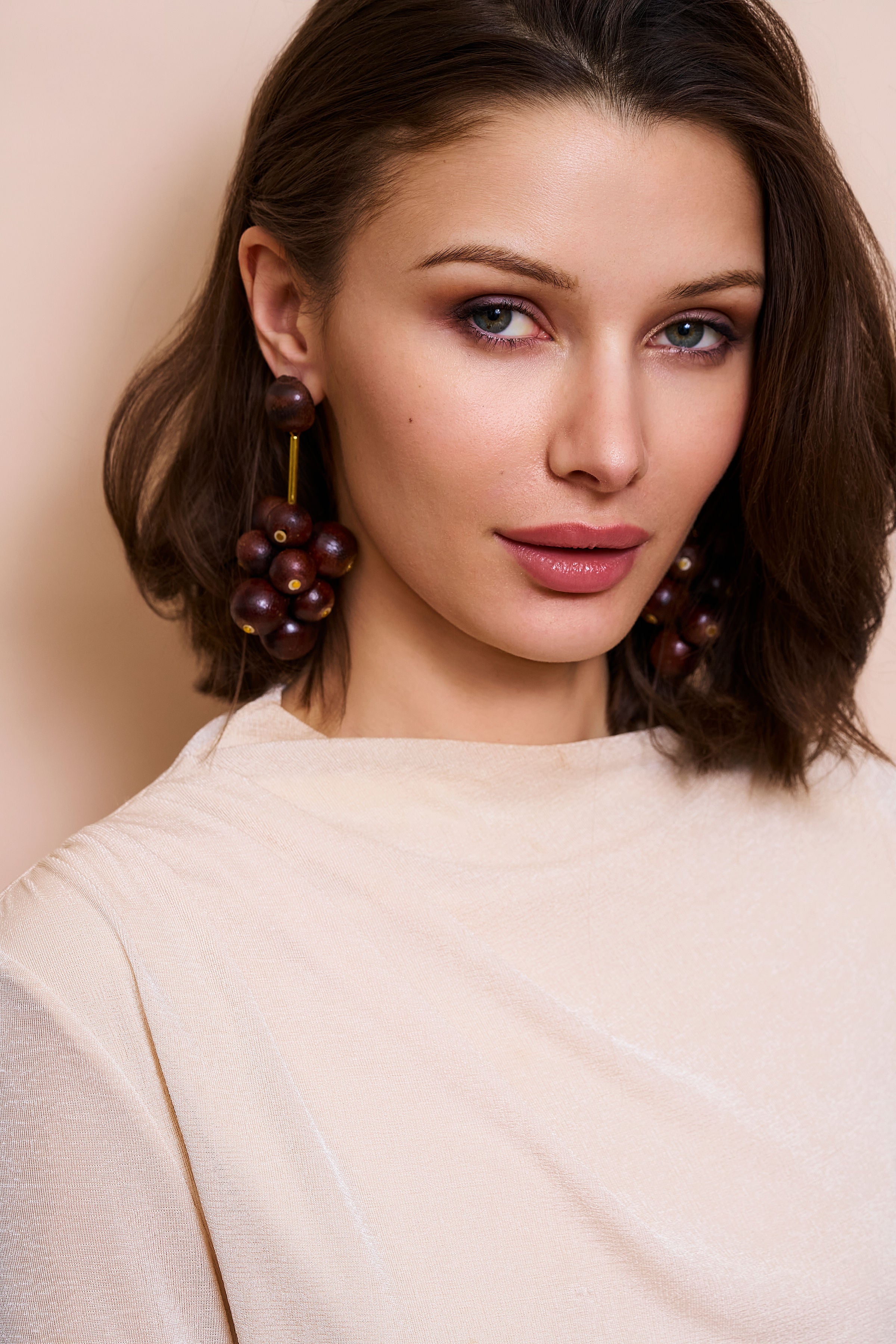 Wooden Ball Cluster Pierced Earrings