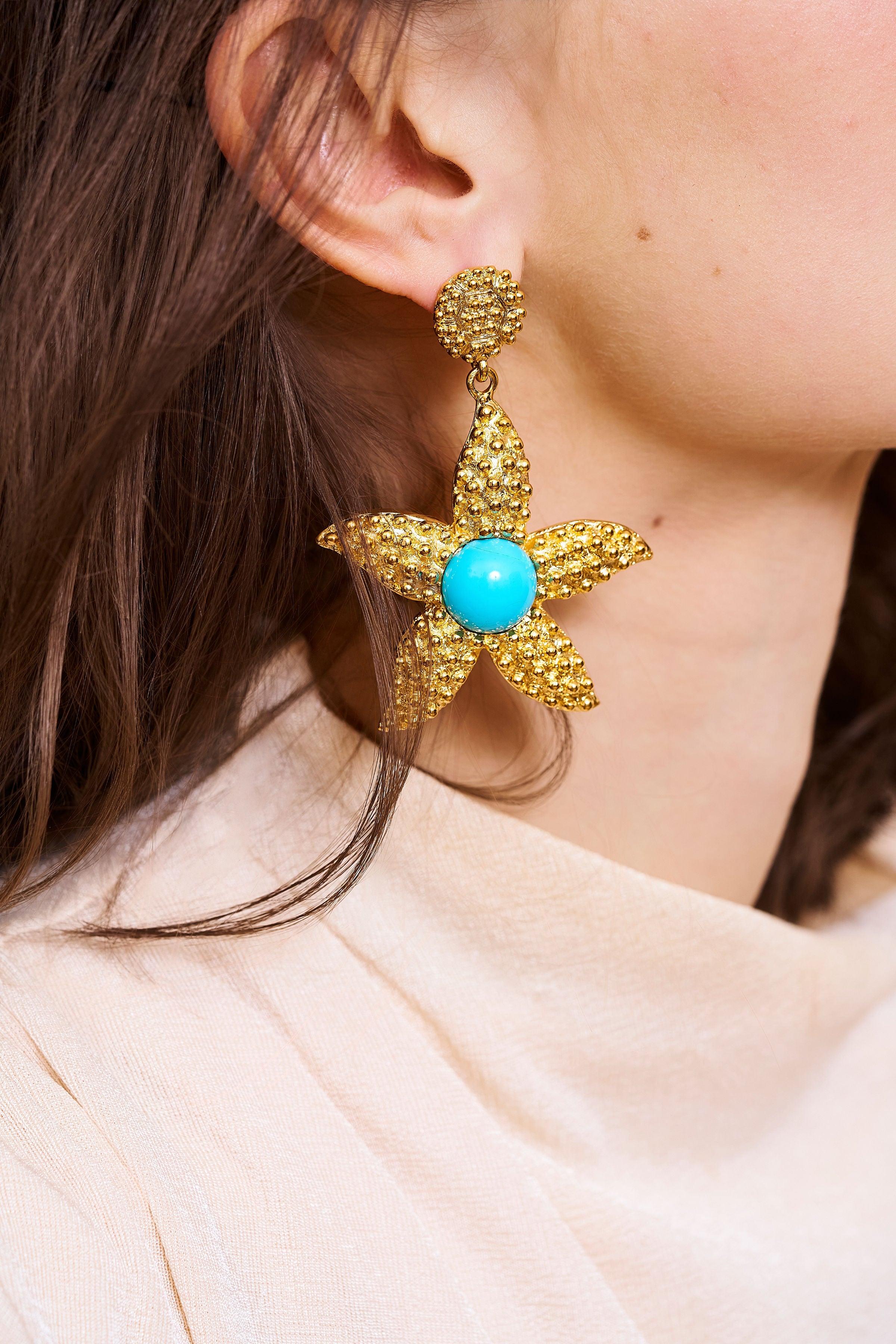 Turquoise Starfish Pierced Earrings