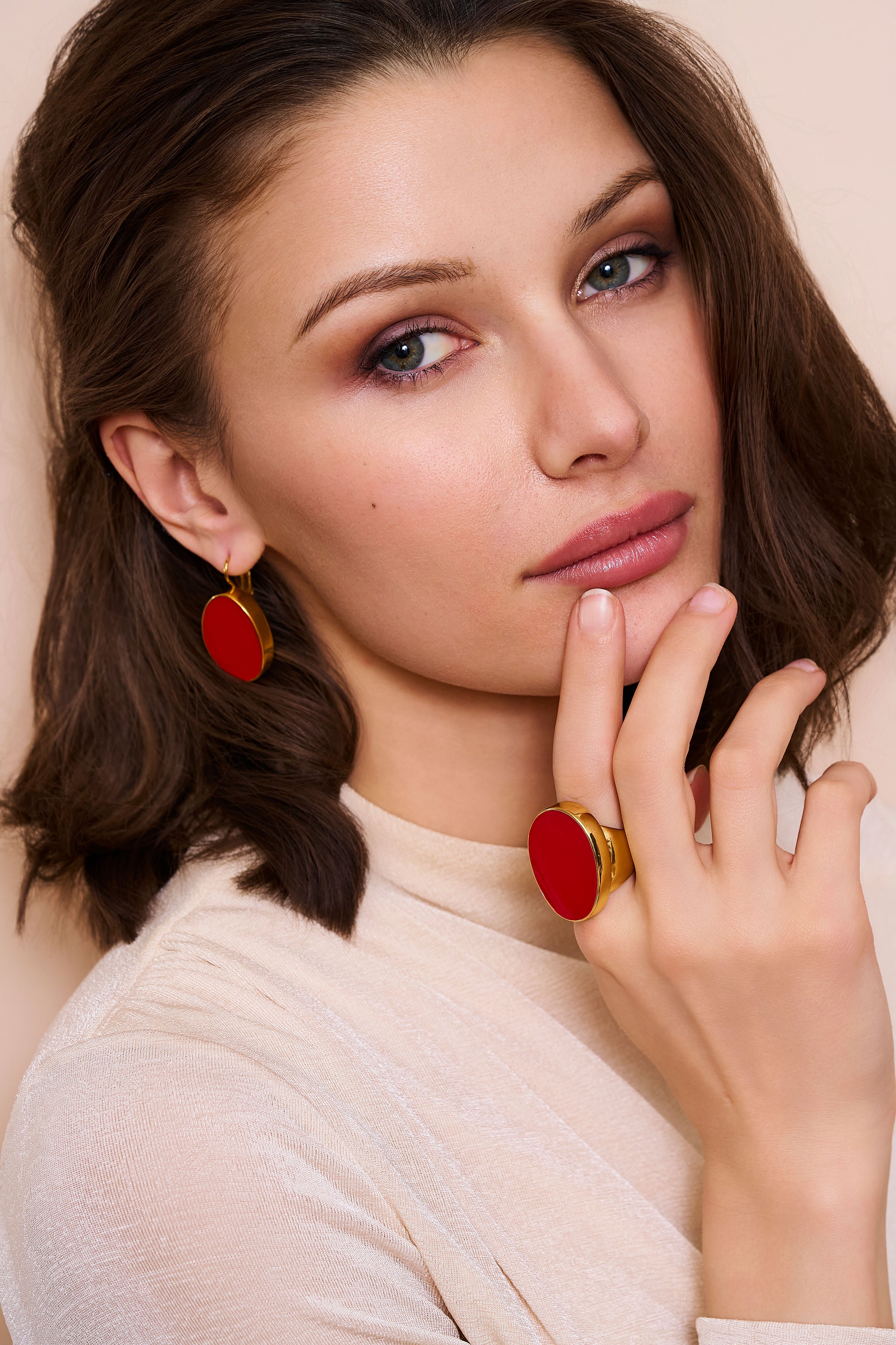 Red Kidney Pierced Earrings