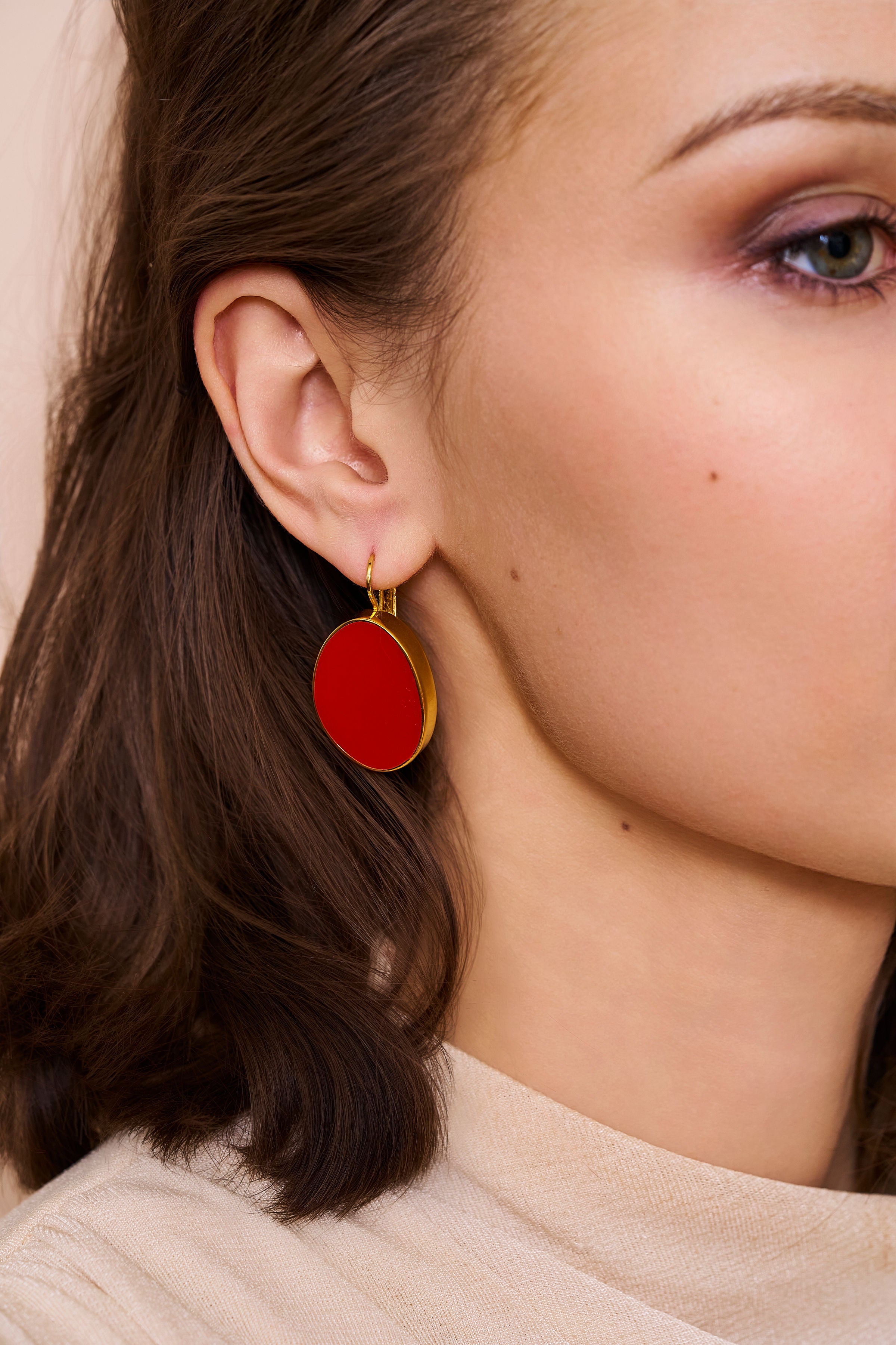 Red Kidney Pierced Earrings