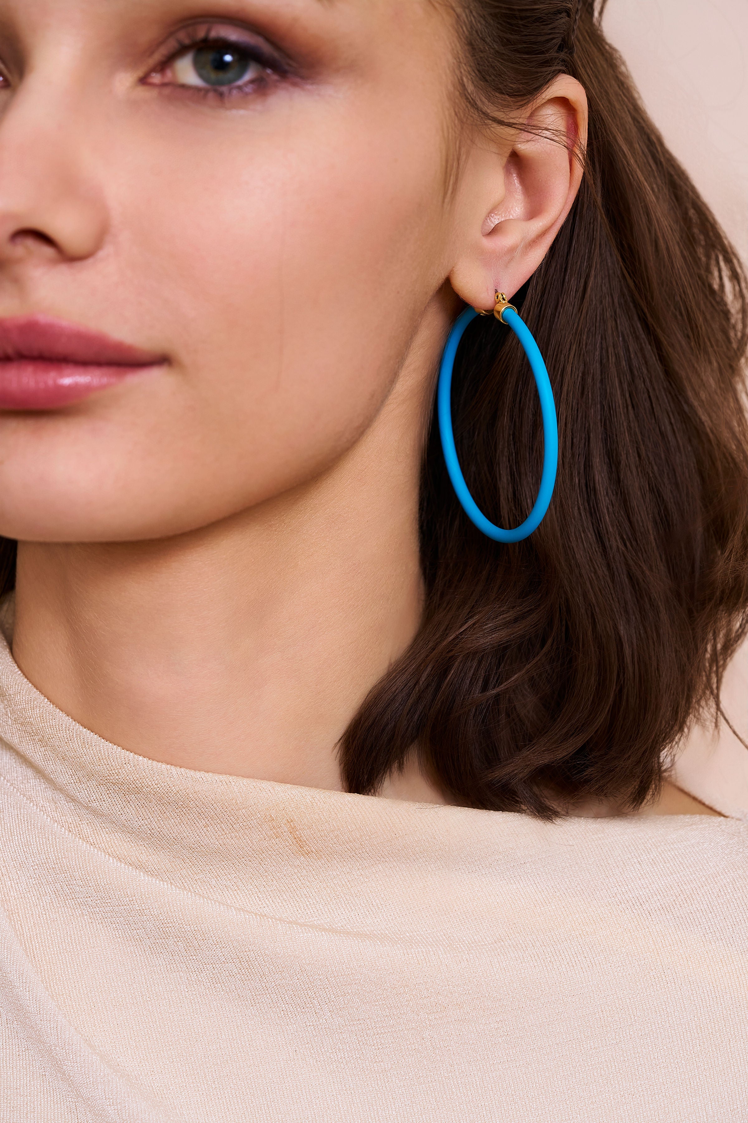 Turquoise Thin Hoop Pierced Earrings