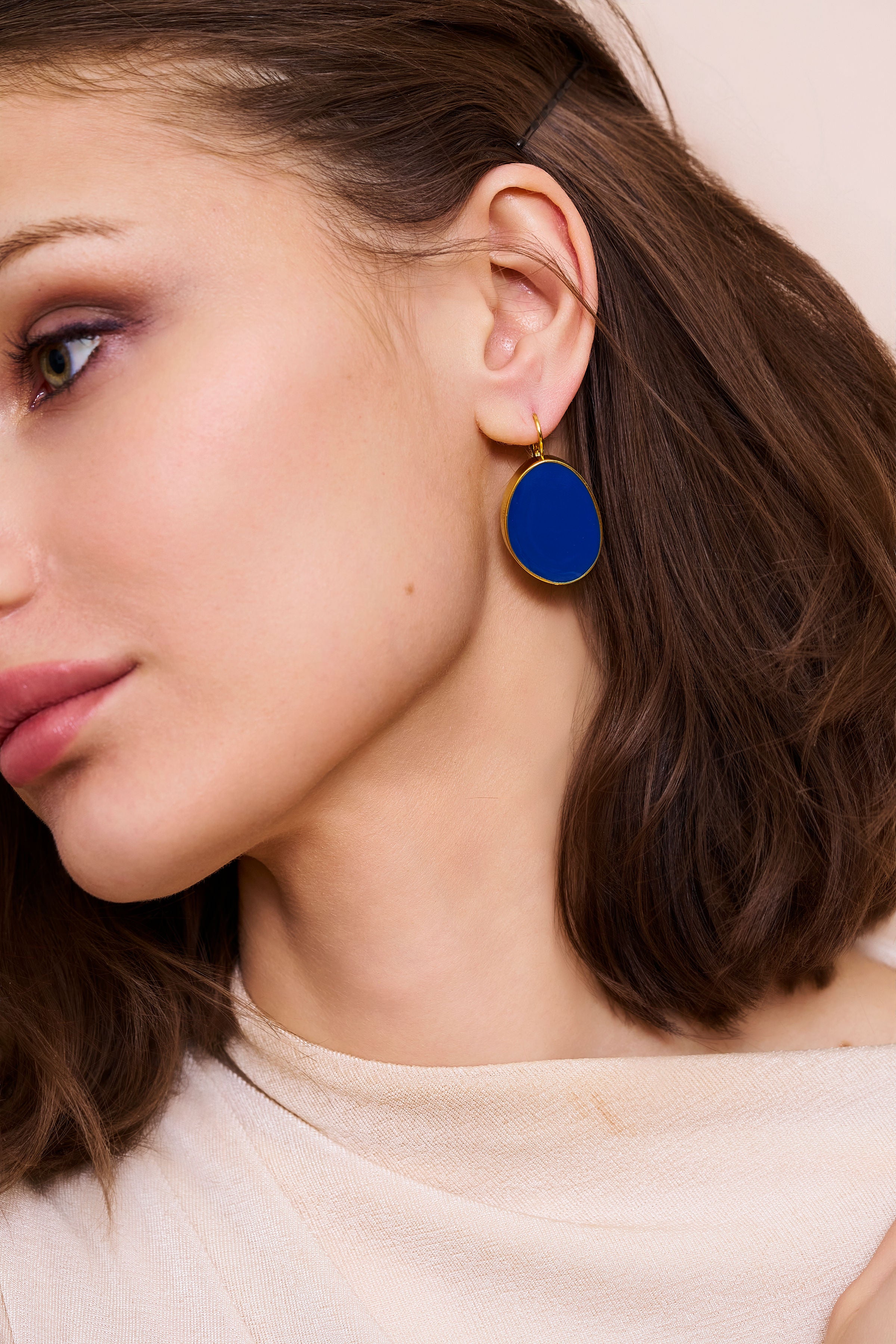 Blue Kidney Pierced Earrings