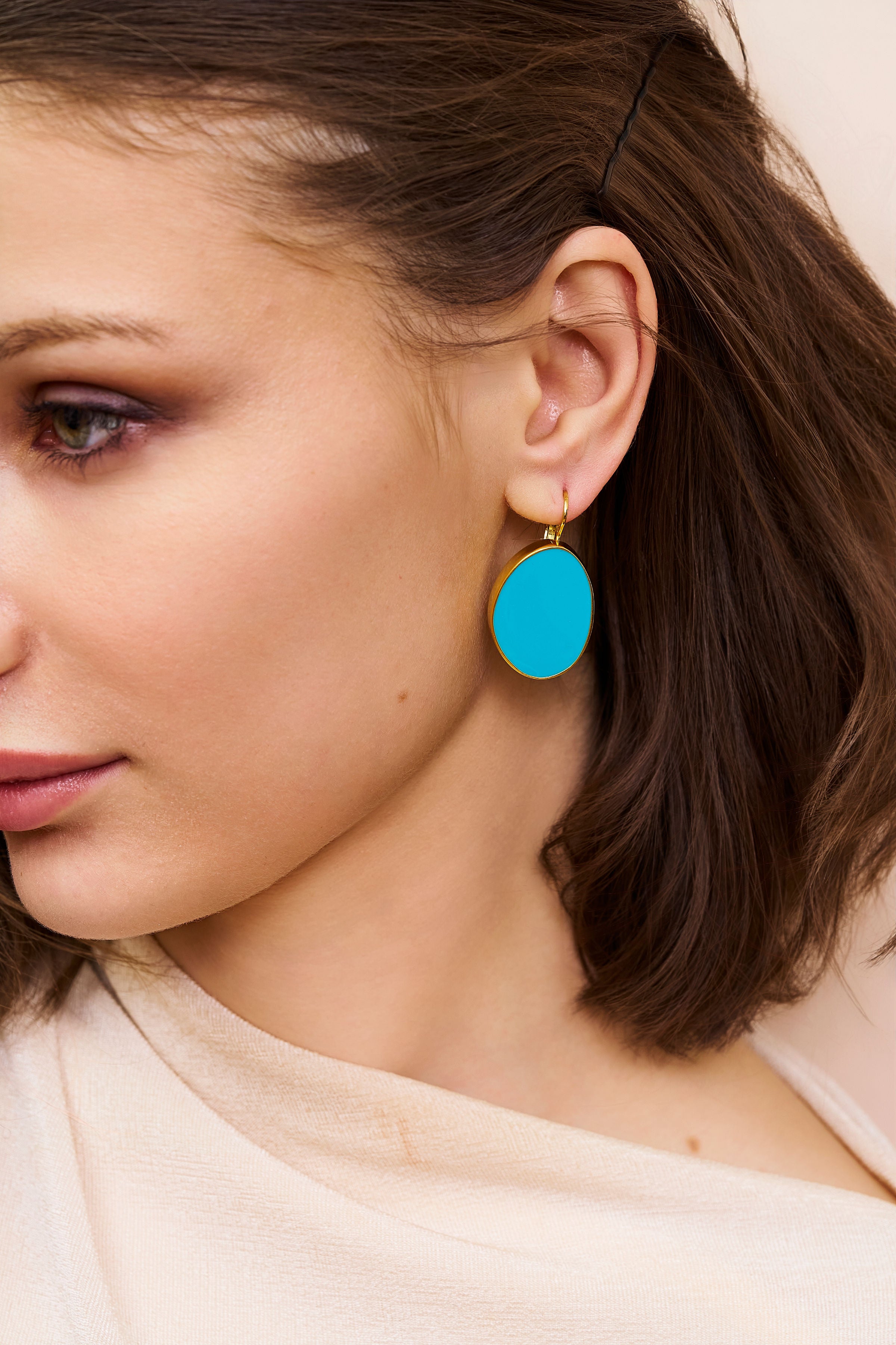 Turquoise Kidney Pierced Earrings