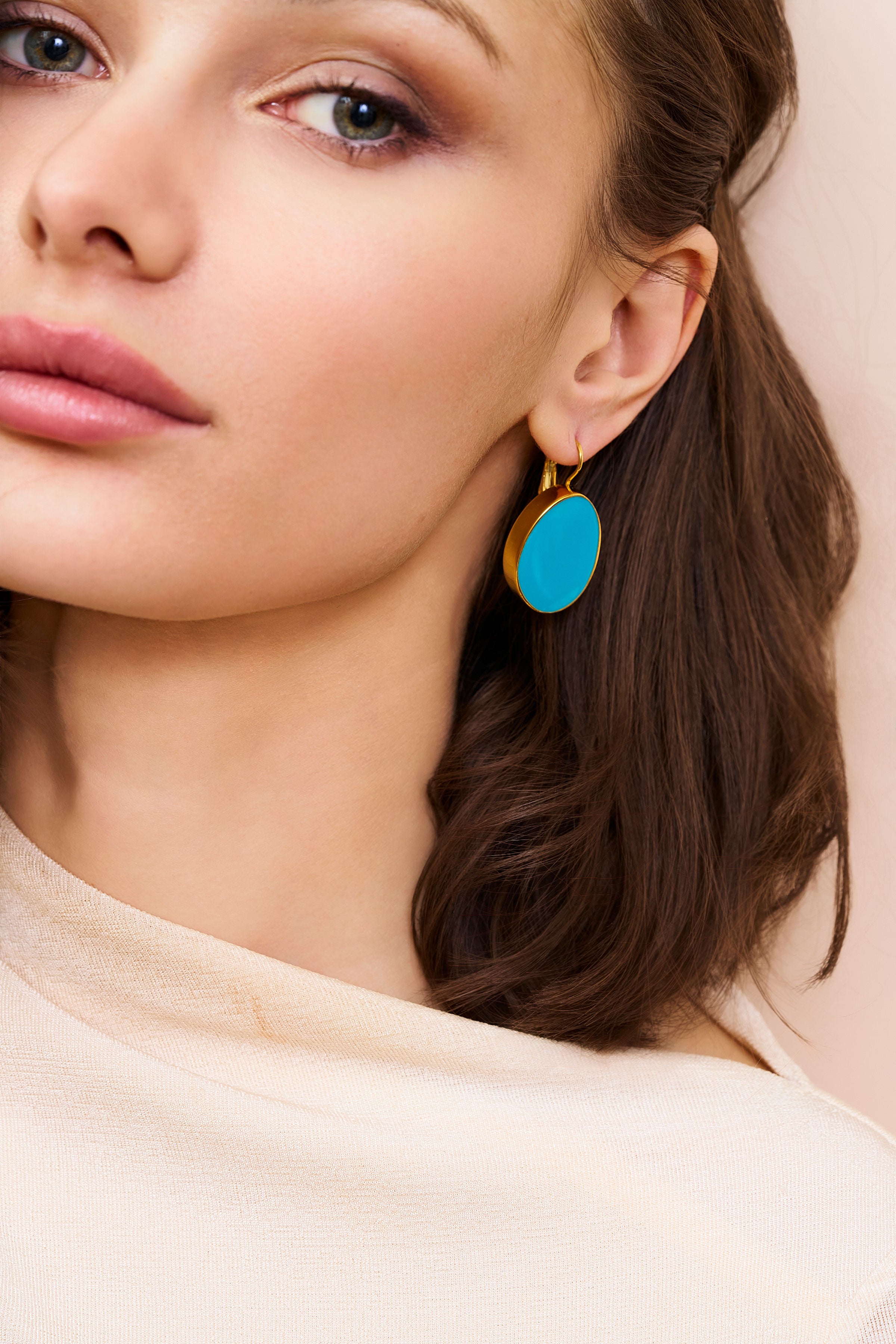 Turquoise Kidney Pierced Earrings