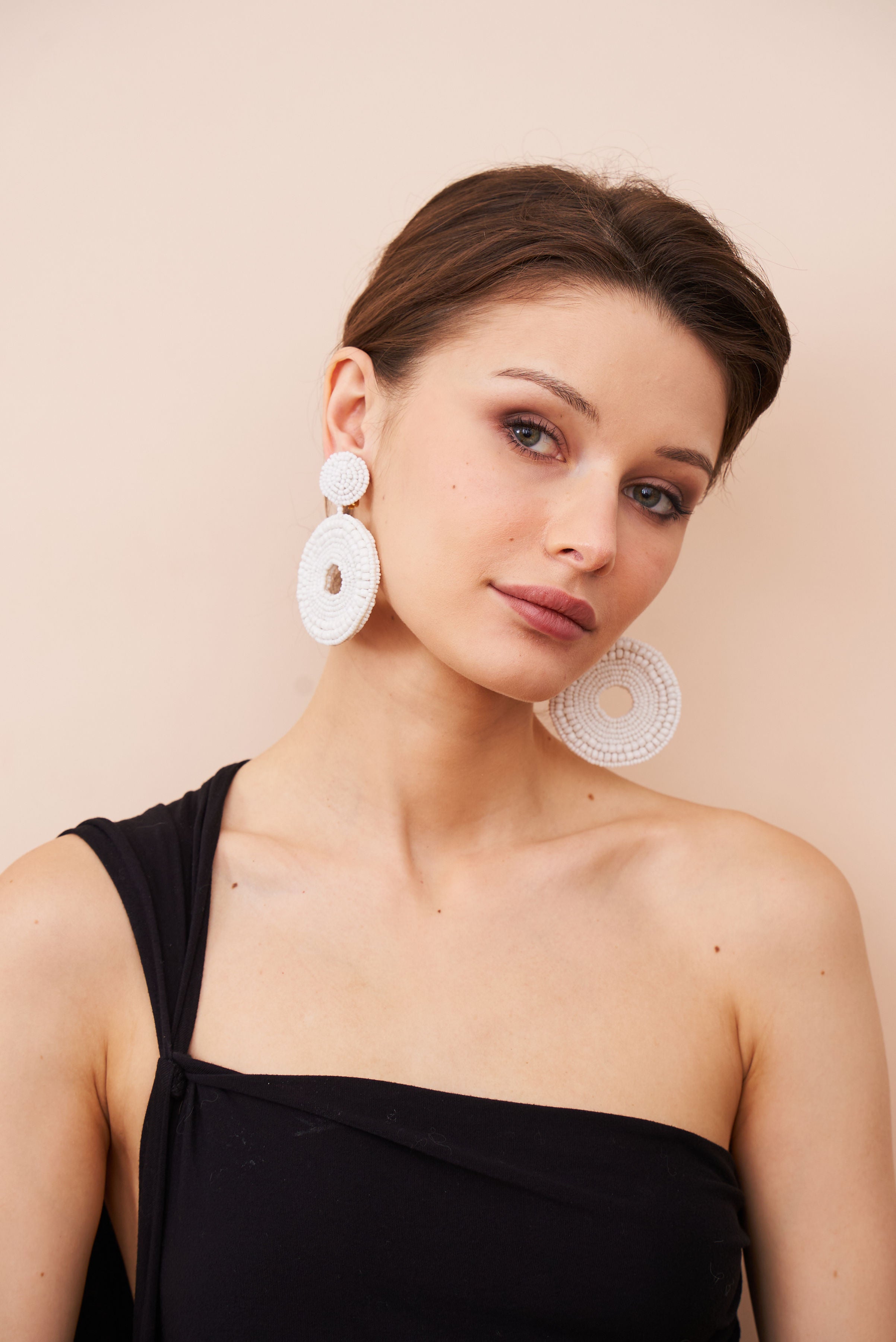 White Seed Bead Round Clip-On Earrings