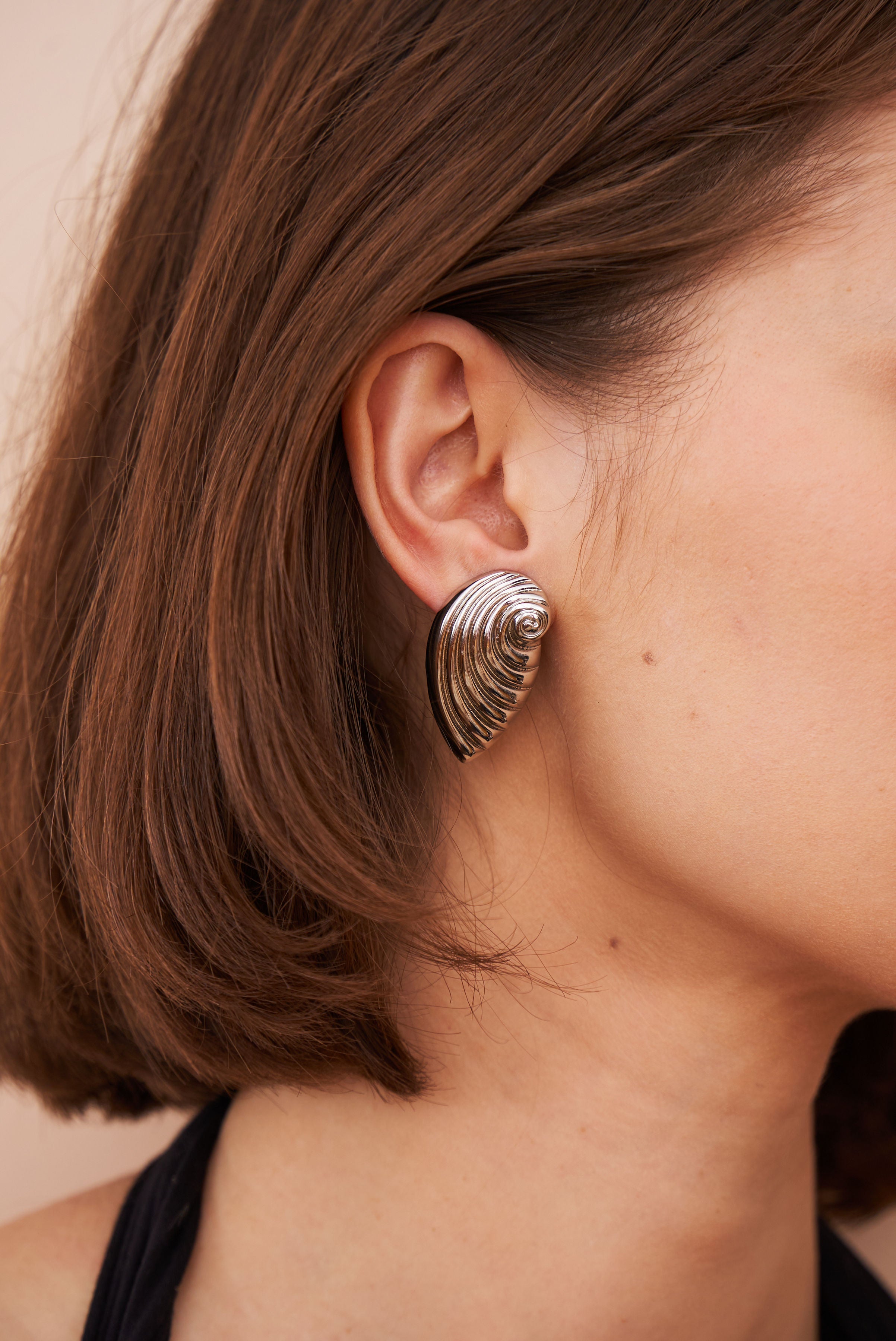 Ribbed Seashell Pierced Earrings