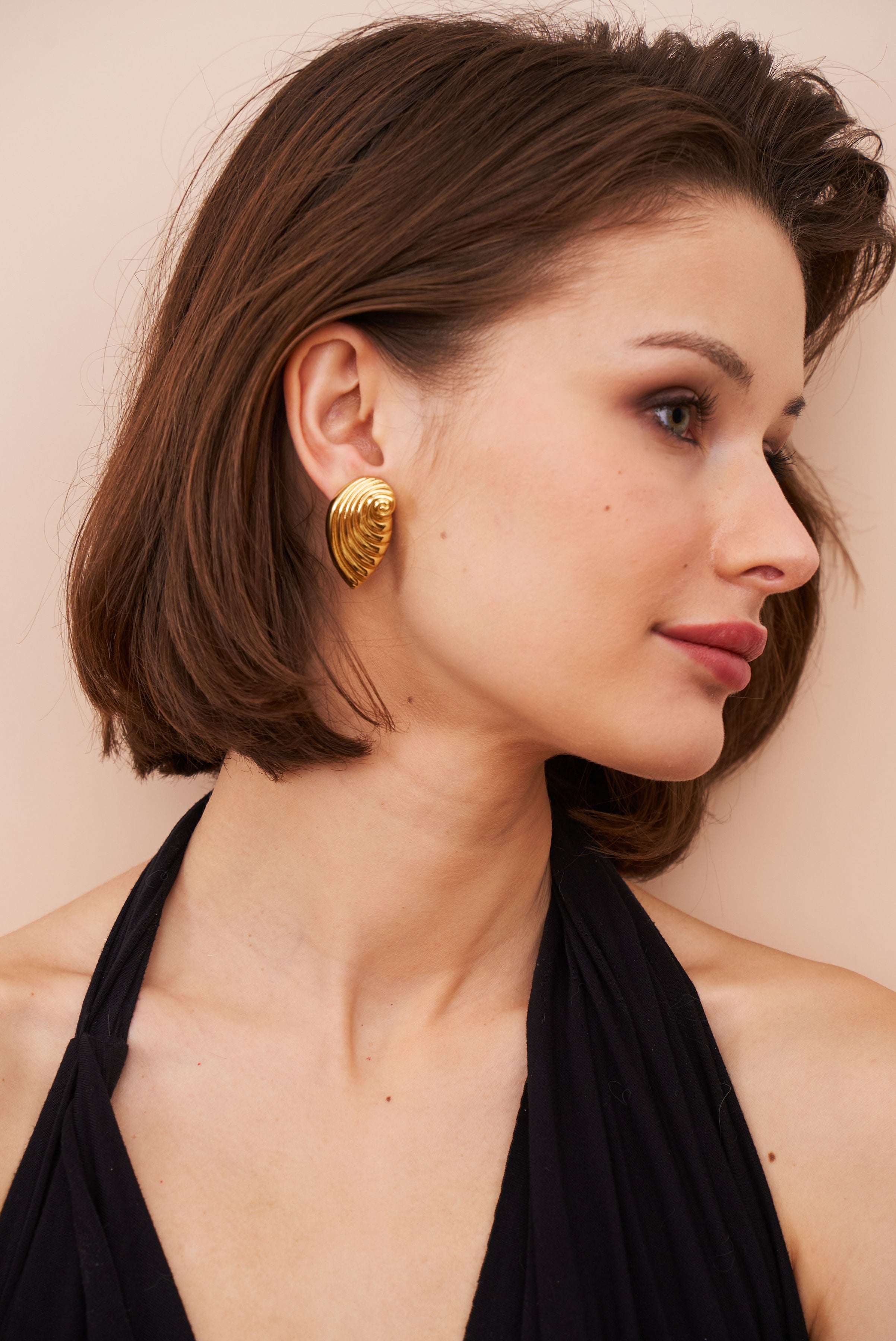 Ribbed Seashell Pierced Earrings