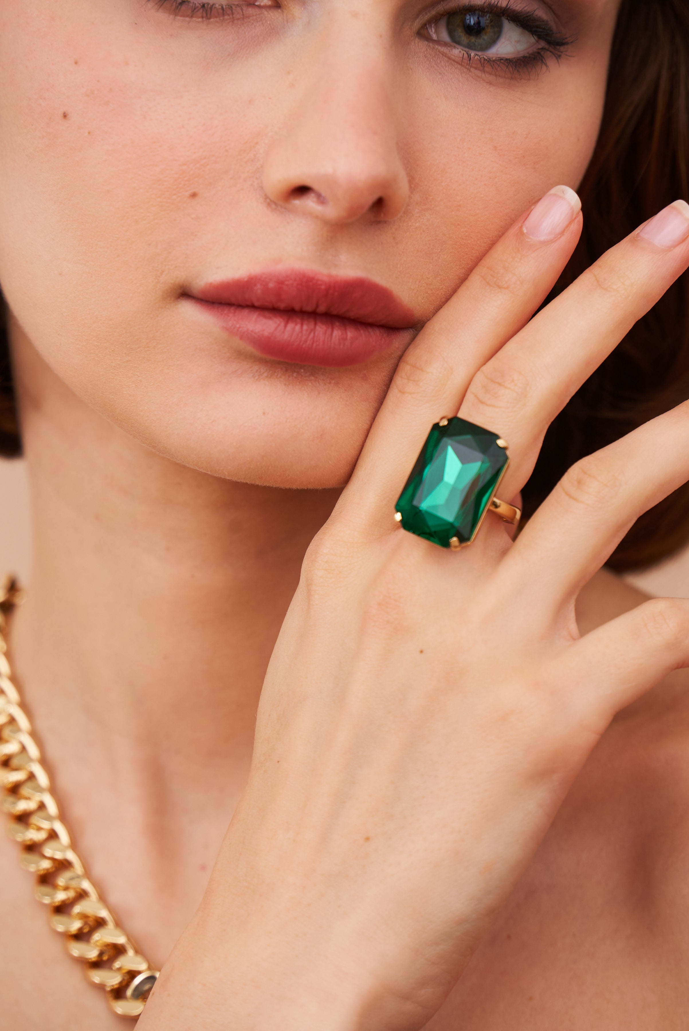 Emerald Octagon Stone Adjustable Ring