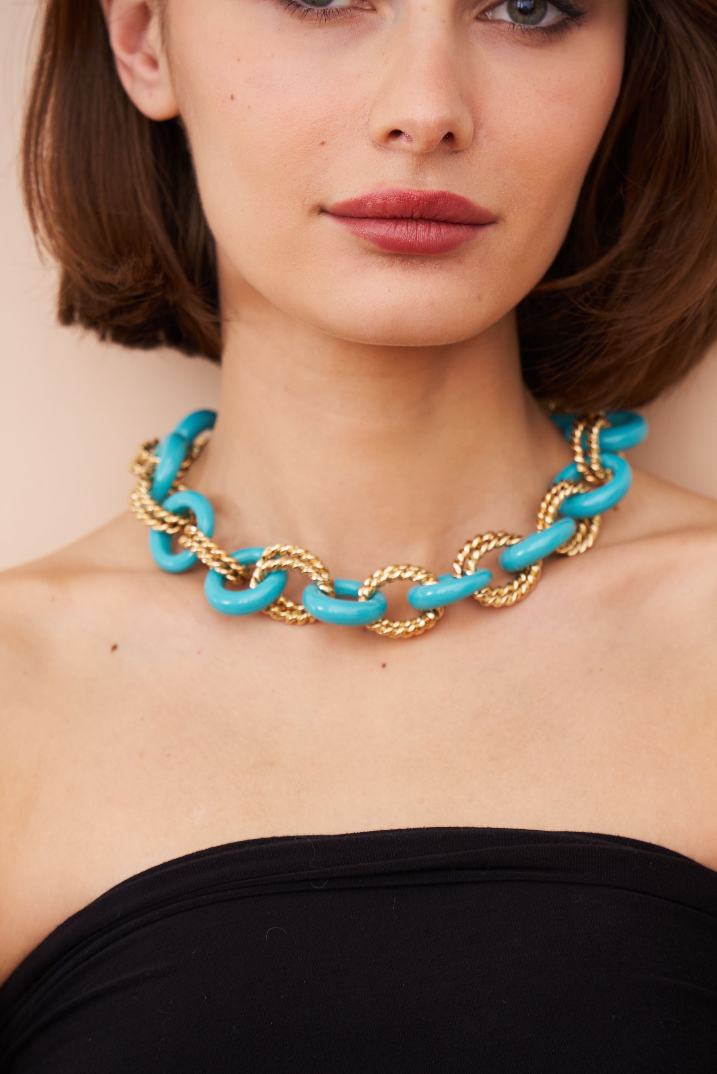 Gold & Turquoise Twist Link Necklace