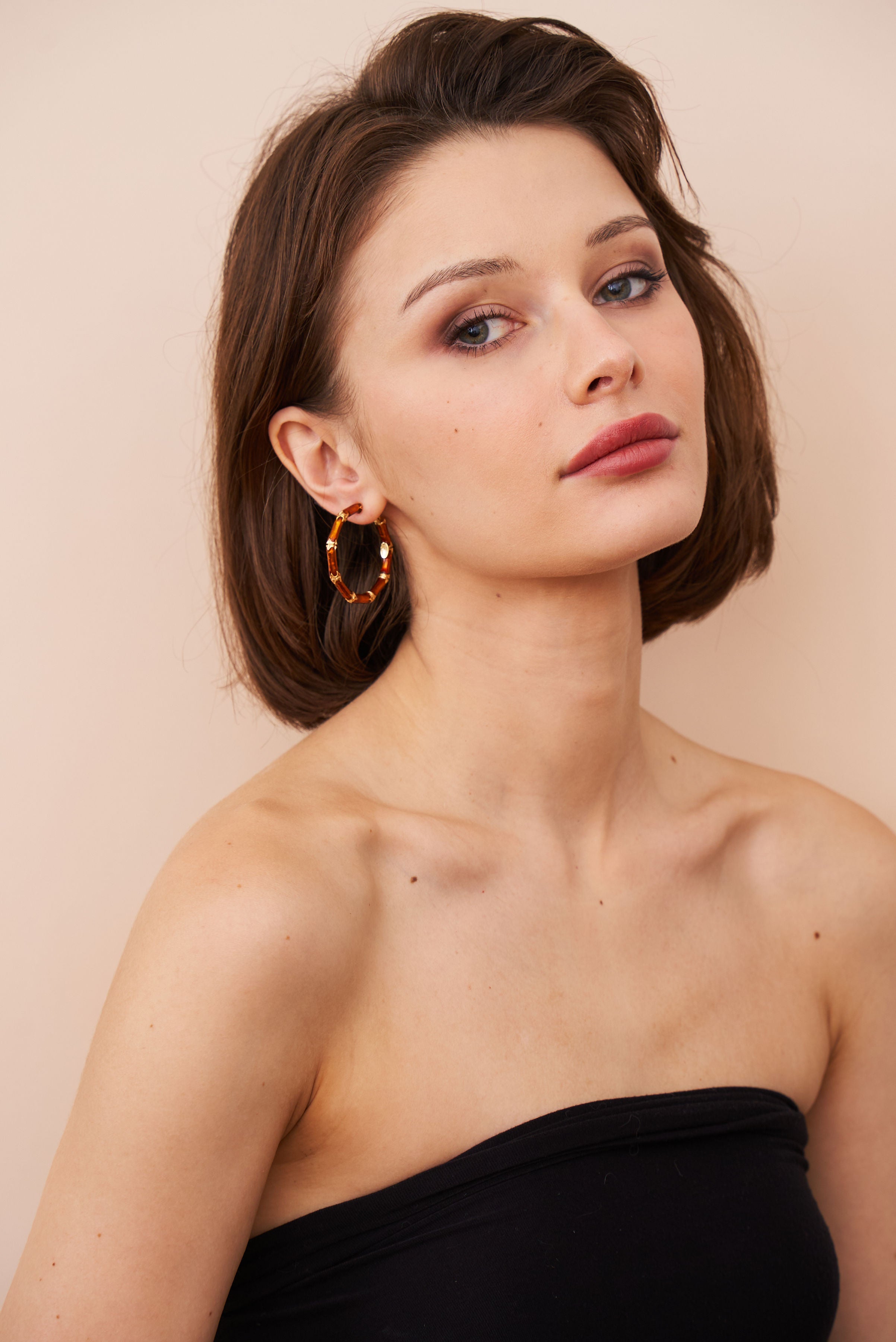 Brown Bamboo Hoop Earrings