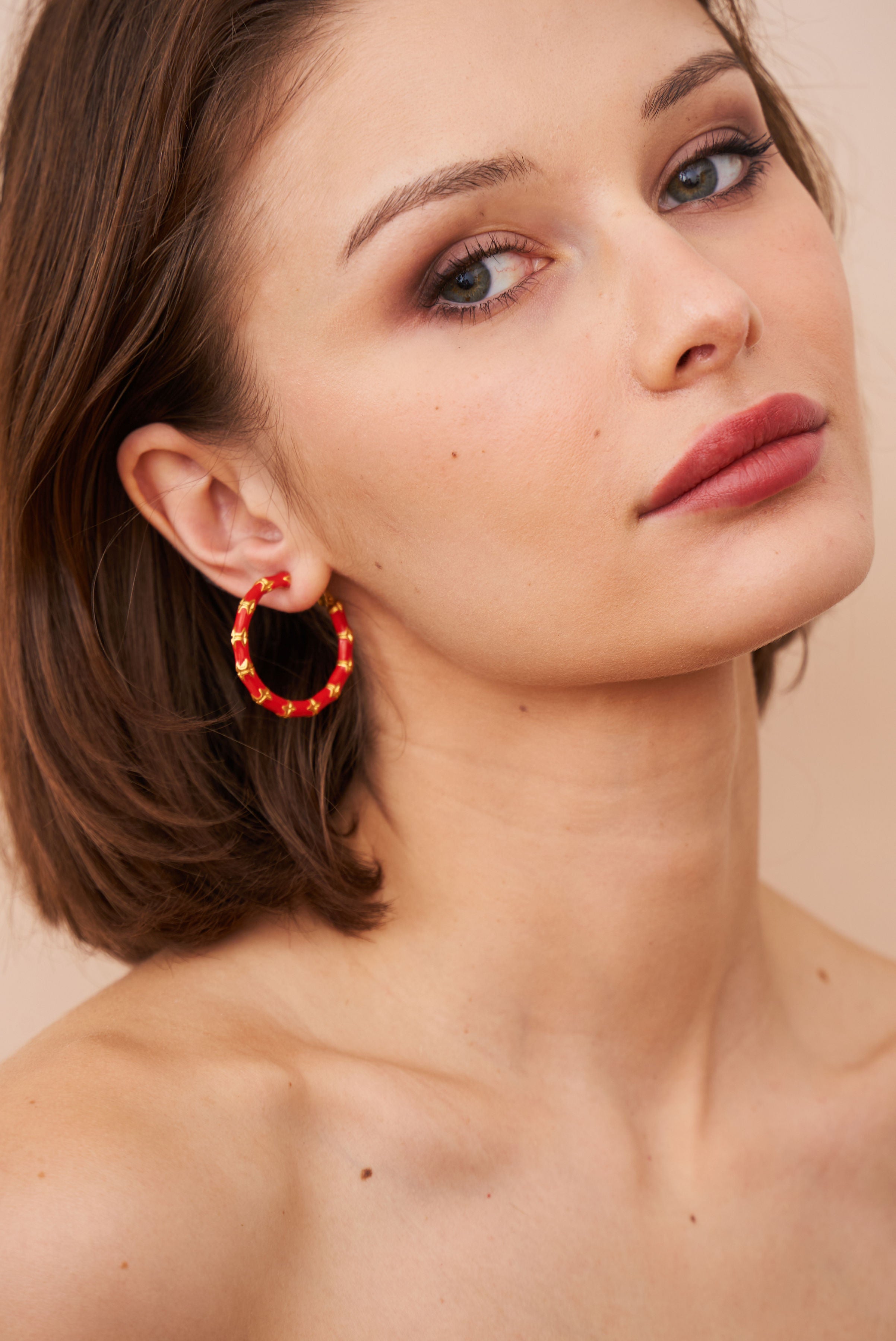 Small Red Bamboo Hoop Earrings