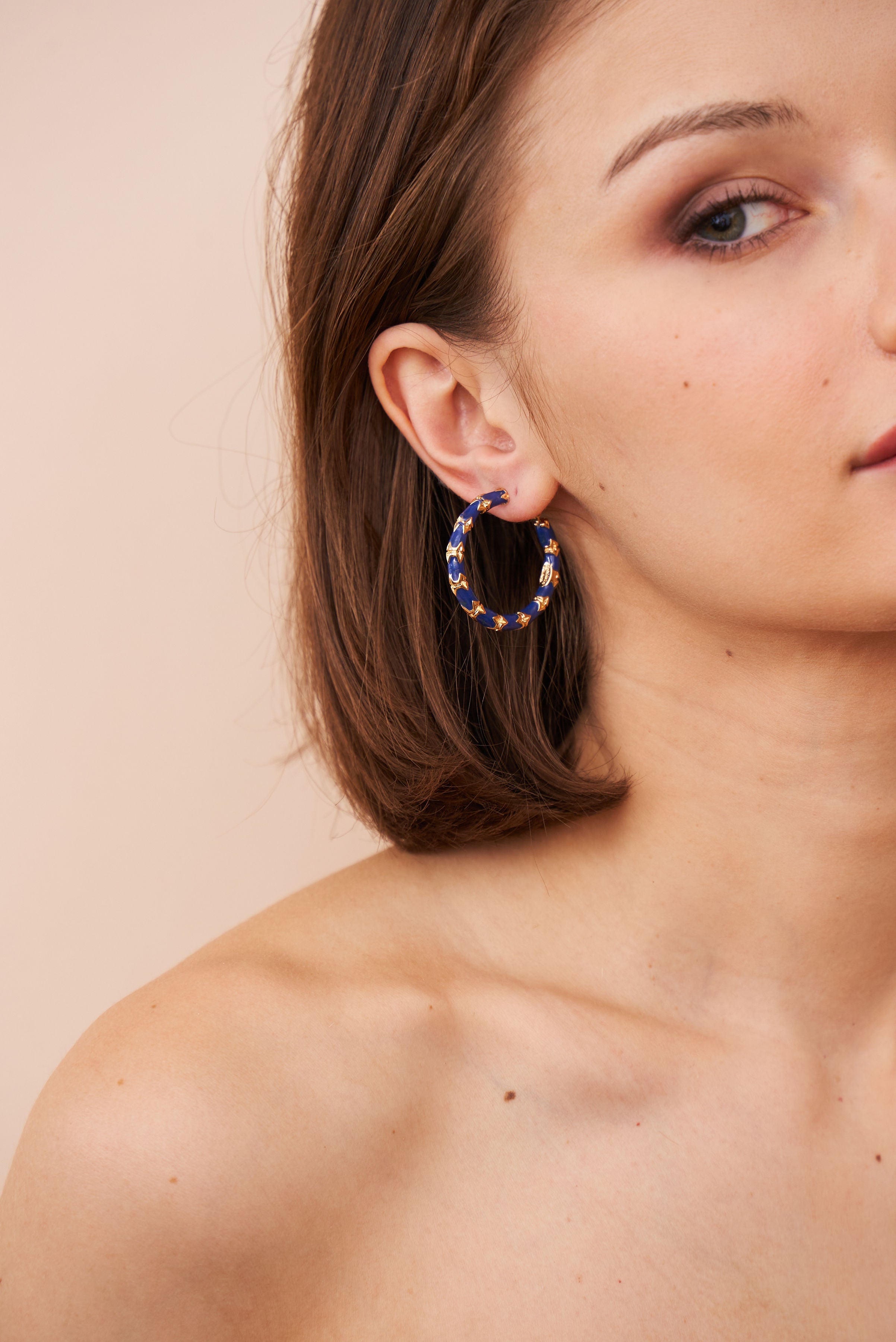 Lapis Bamboo Hoop Earrings