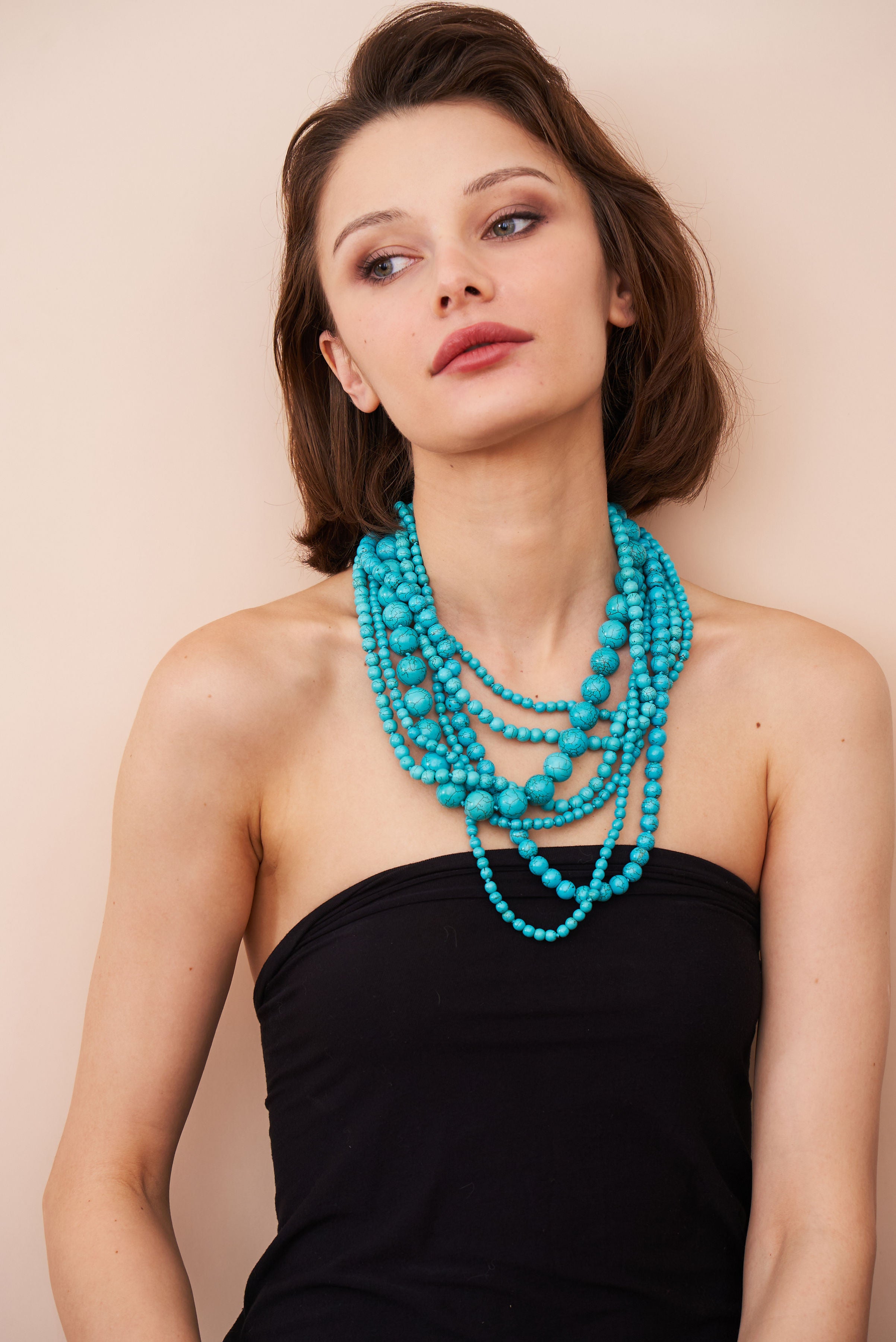 Seven Row Turquoise Bead Necklace