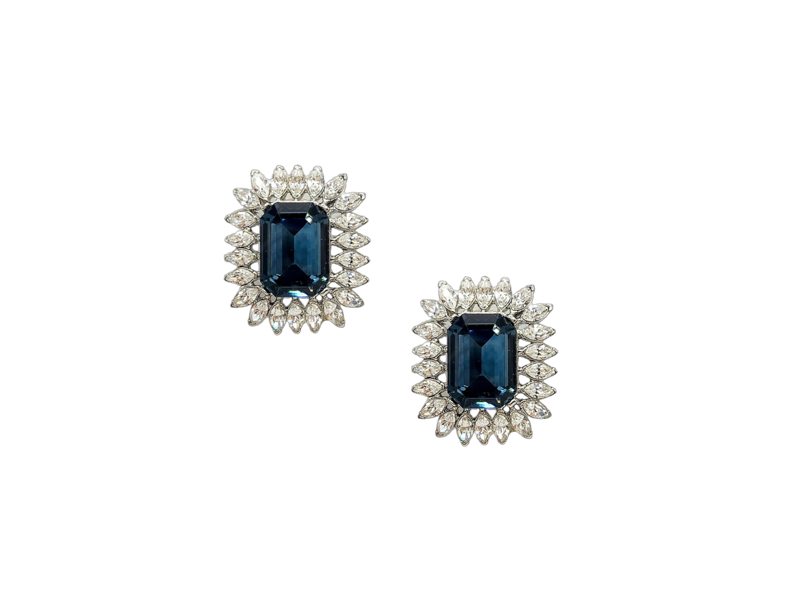 Sapphire and Clear Crystal Clip Earring