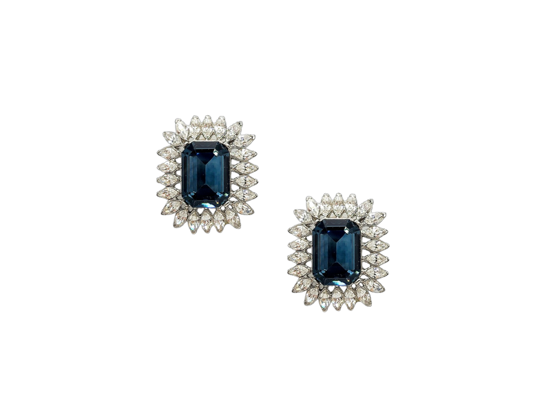 Sapphire and Clear Crystal Clip Earring