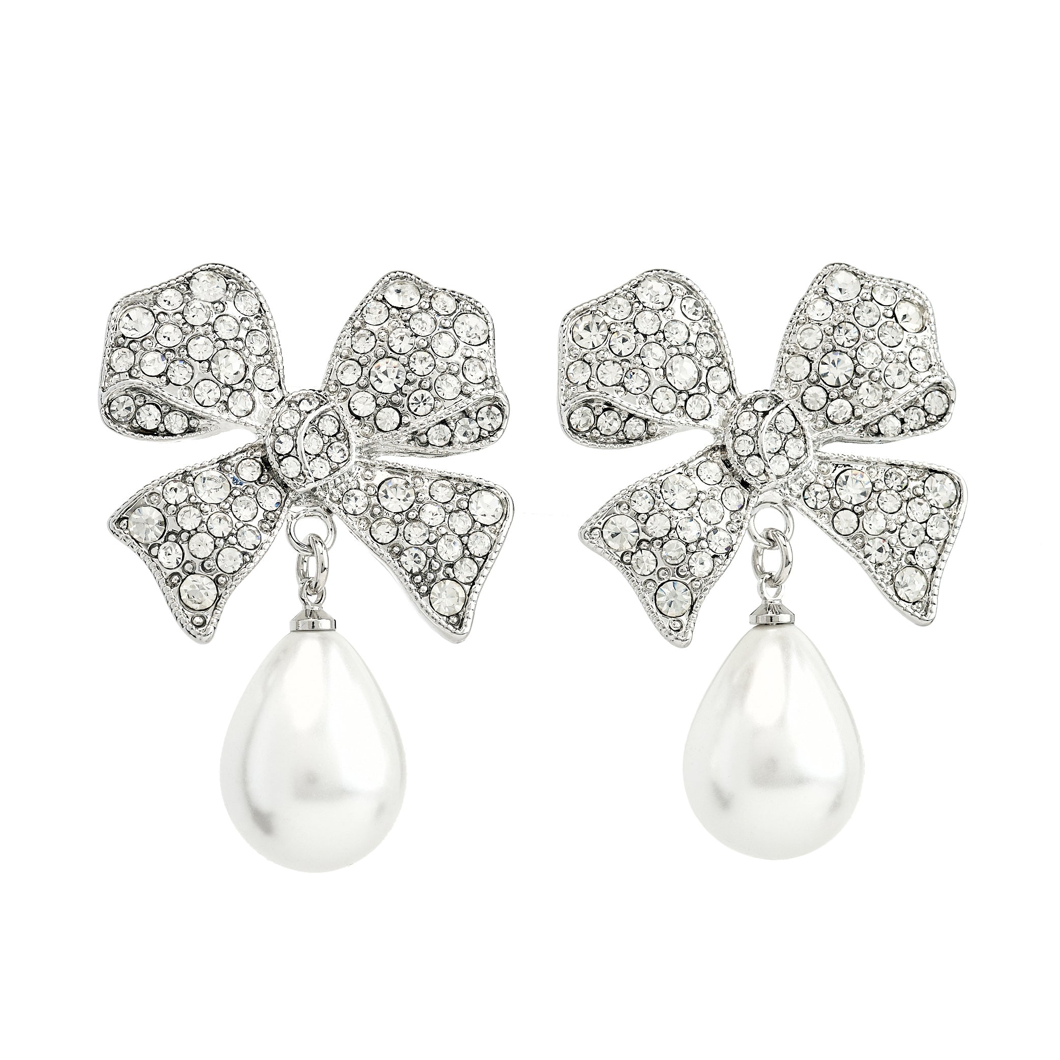 Crystal Bow Pearl Drop Earrings
