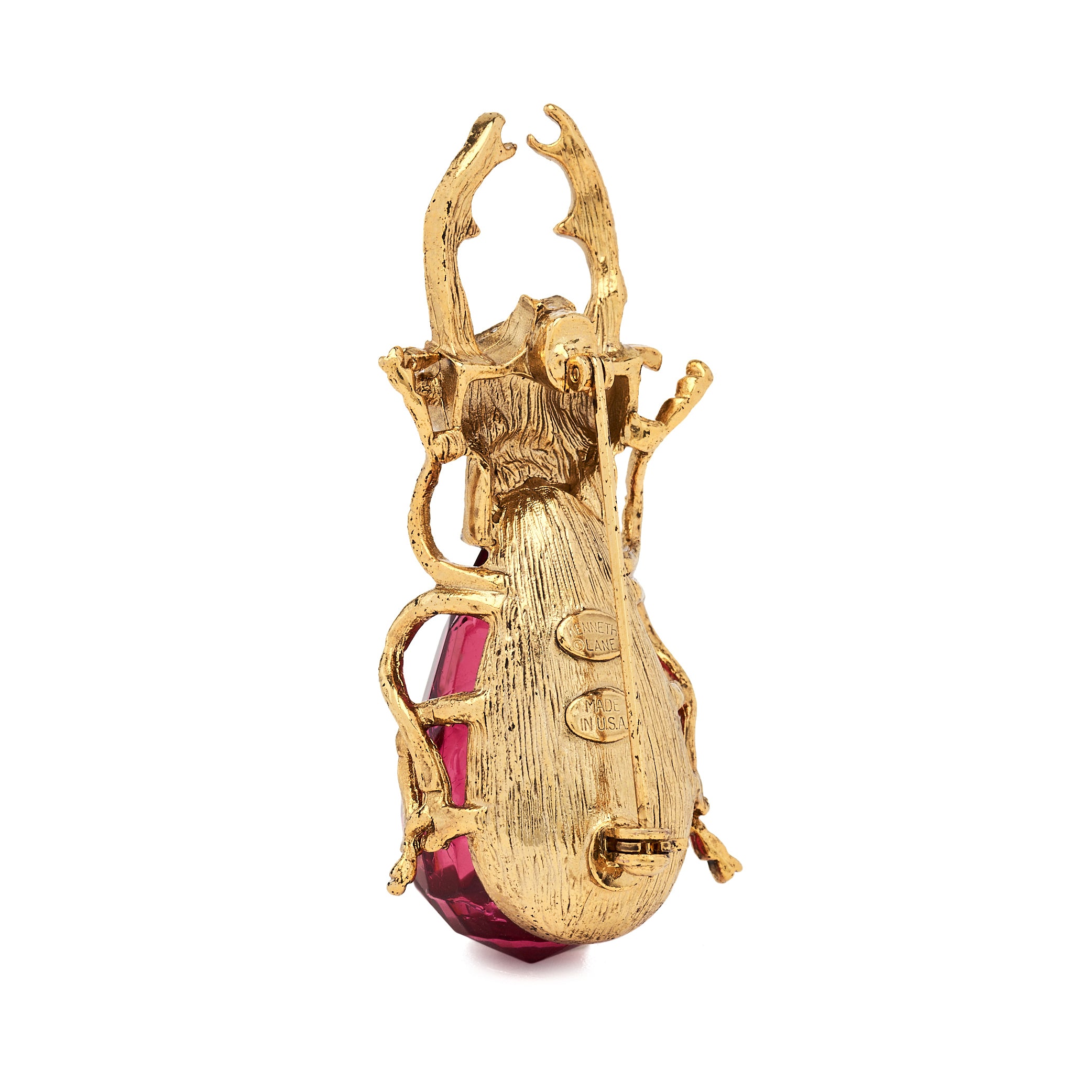Antique Gold and Pink Beetle Pin