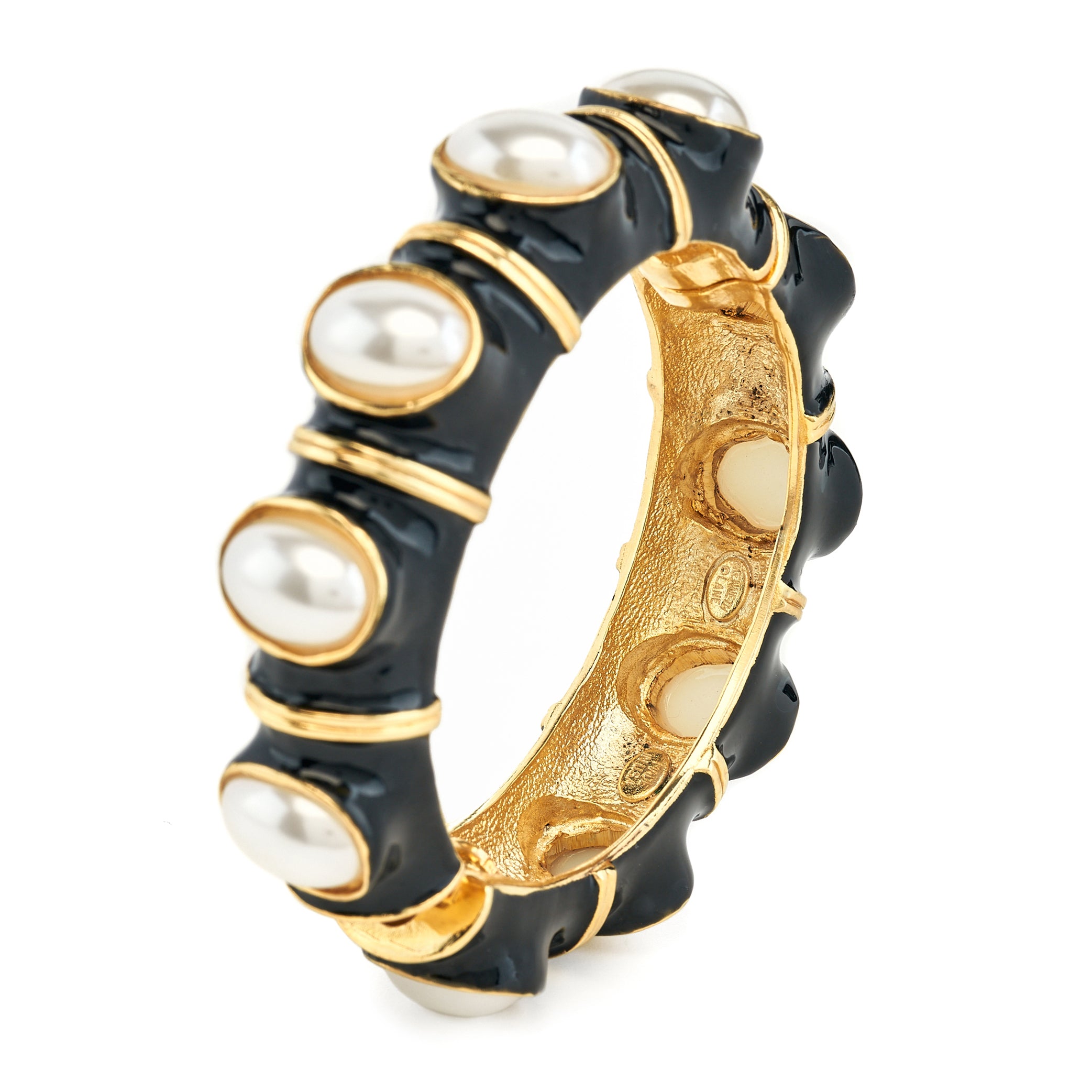 Gold and Black Pearl Cabochon Bracelet