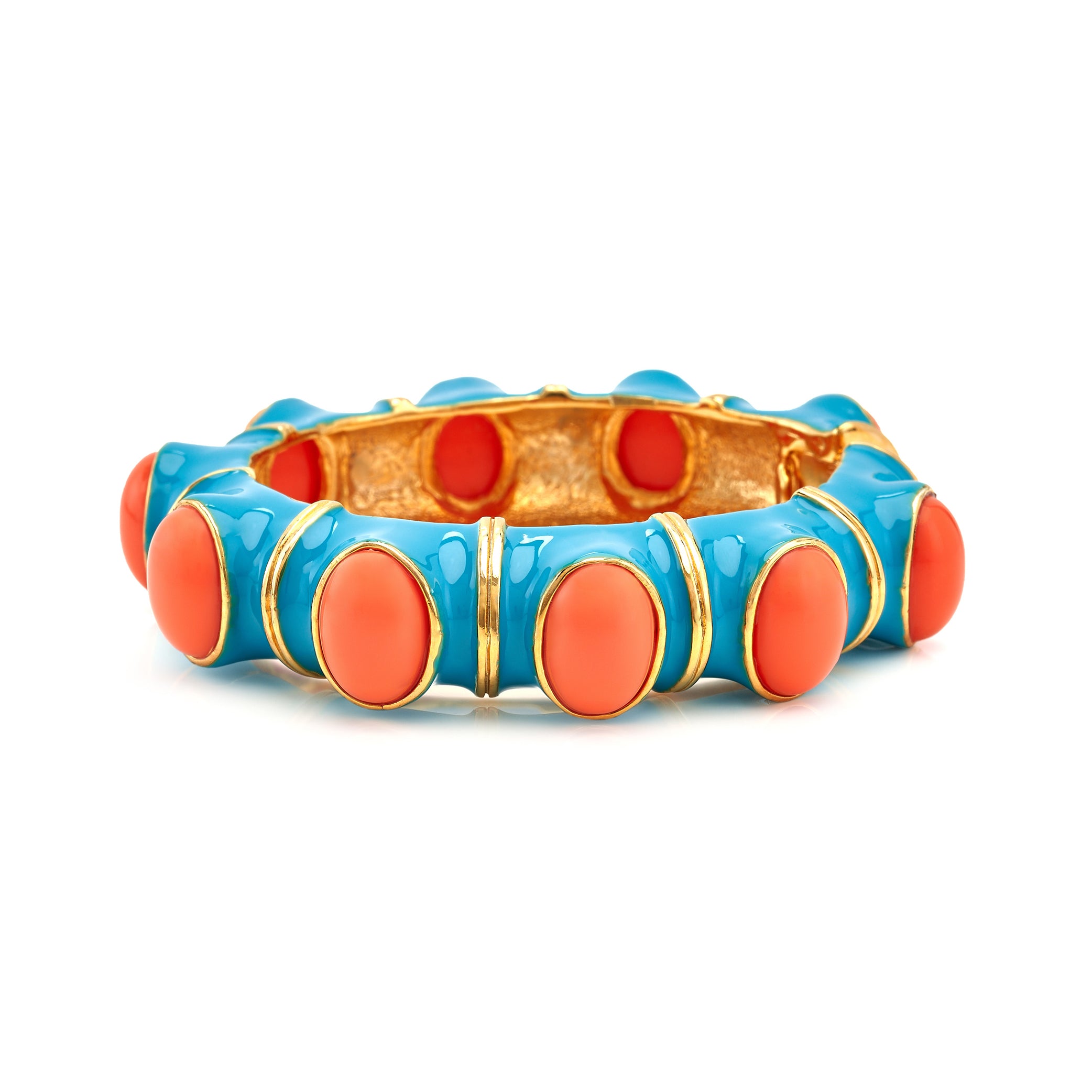 Turquoise & Coral Cabochons Bracelet