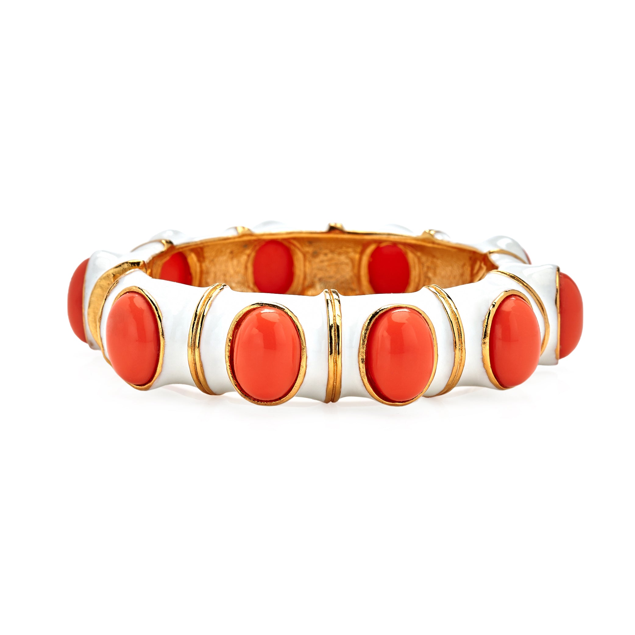 White & Coral Cabochons Bracelet