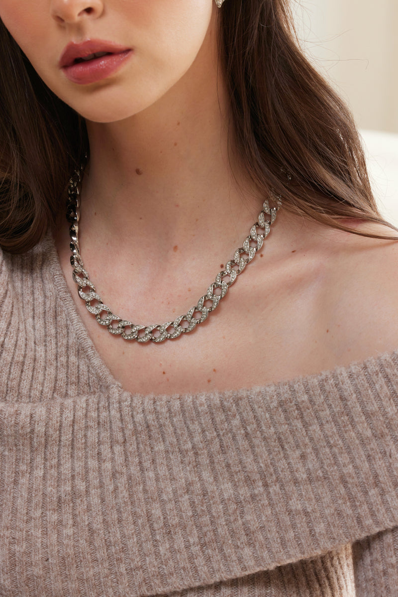 Silver & Crystal Chain Link Necklace