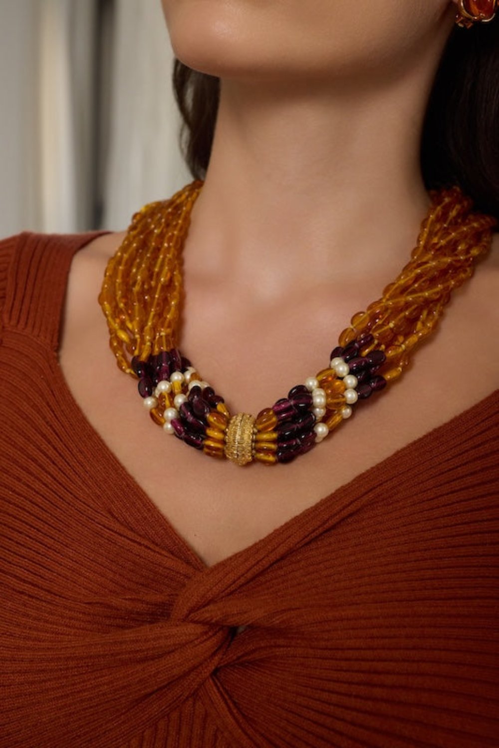 Amber & Amethyst Multi-Strand Necklace