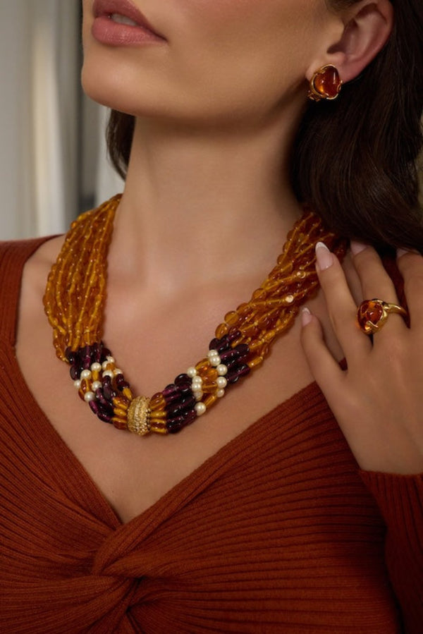 Amber & Amethyst Multi-Strand Necklace