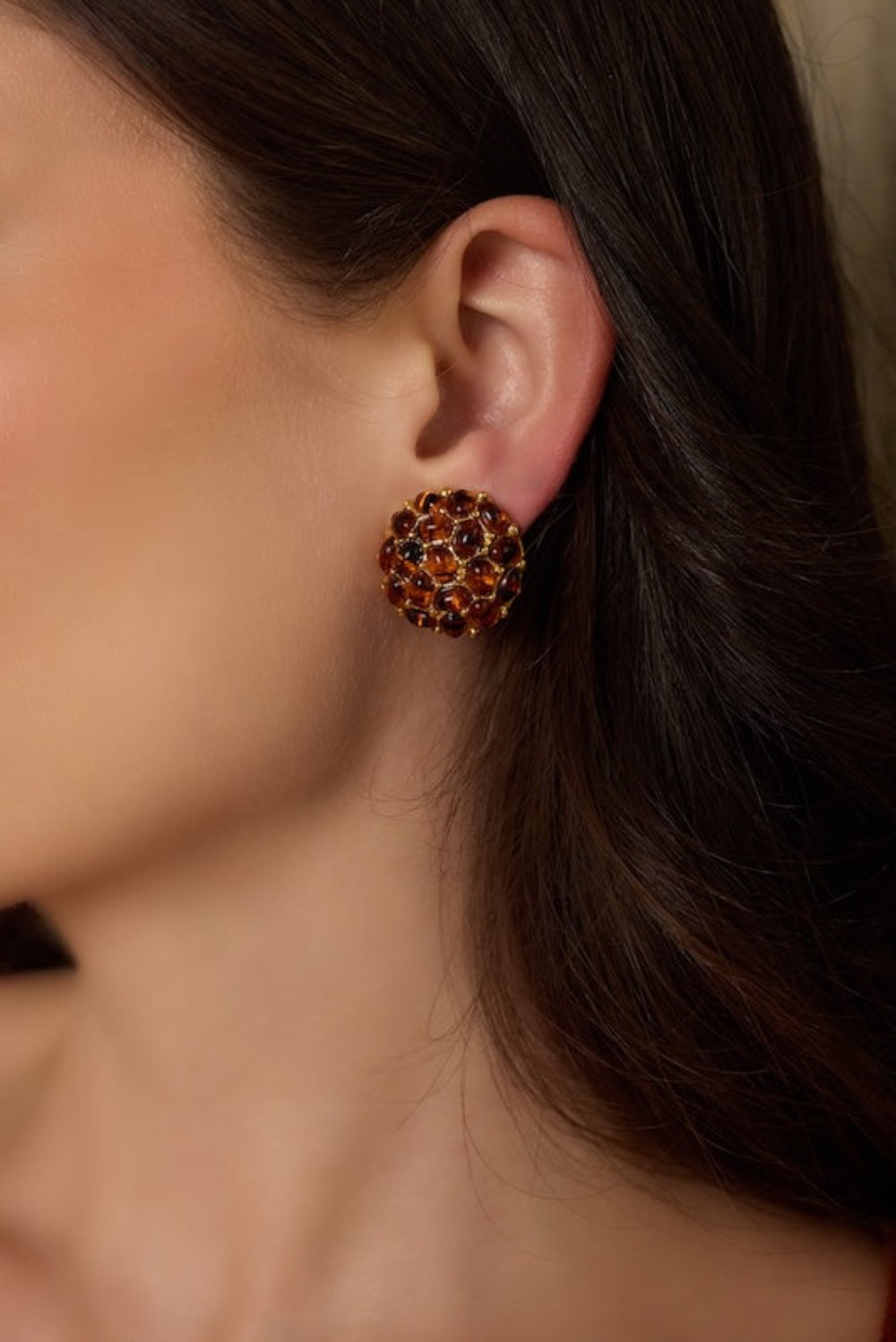 Tortoise Oval Button Clip Earrings