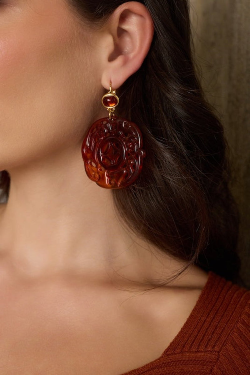 Tortoise Carved Drop Earrings