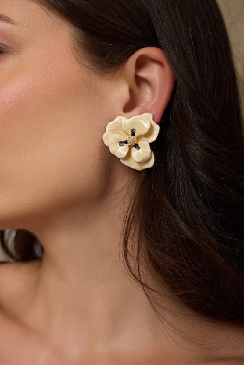 Gold Tritone White Flower Earrings